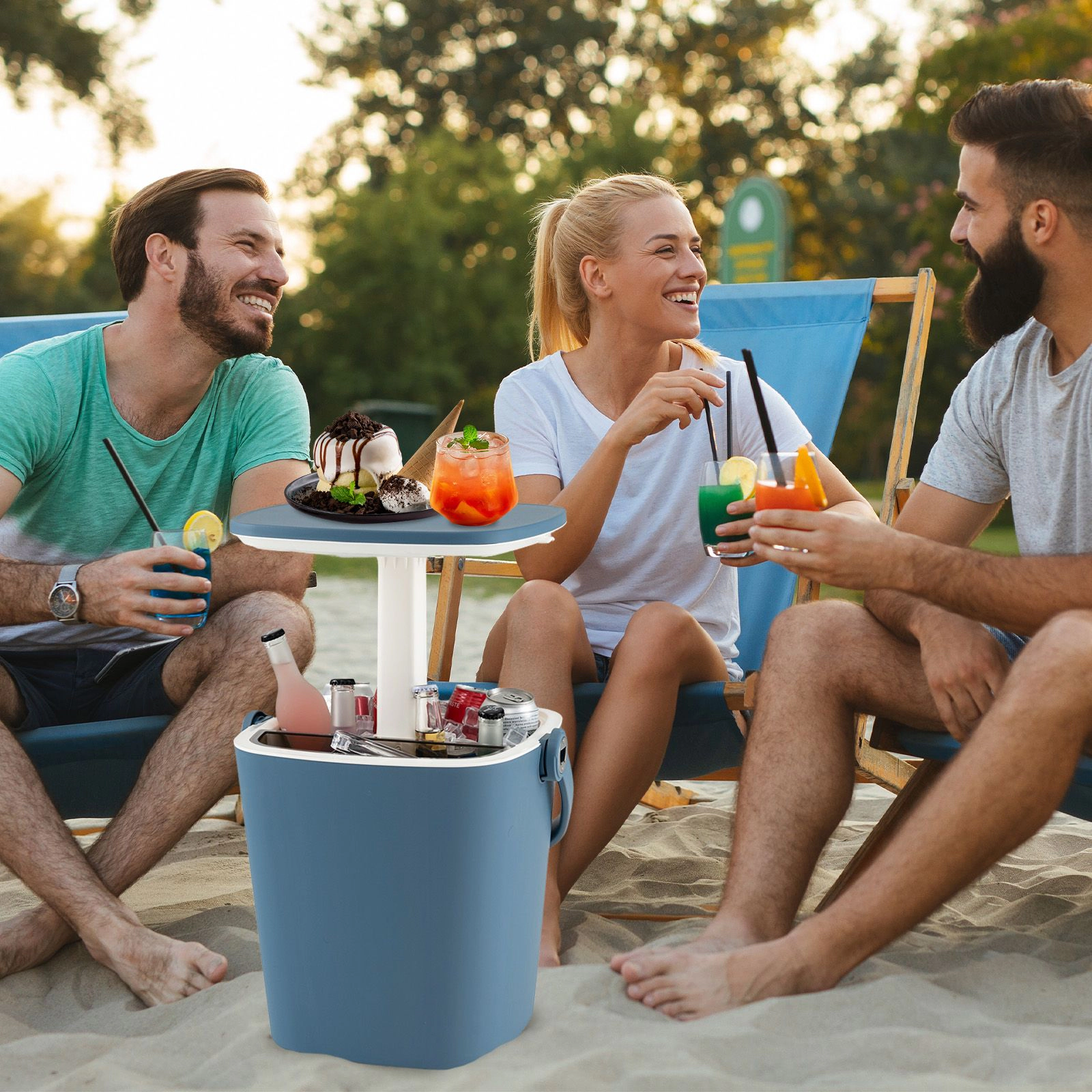 SlickBlue Outdoor Cocktail Cooler Table with Storage Rack and Bottle Opener
