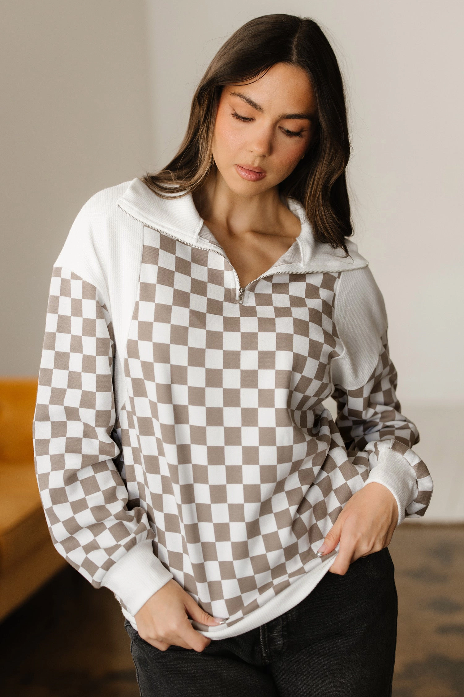 Threaded Pear Women's Rosalia Ribbed Patchwork Loose Sweatshirt