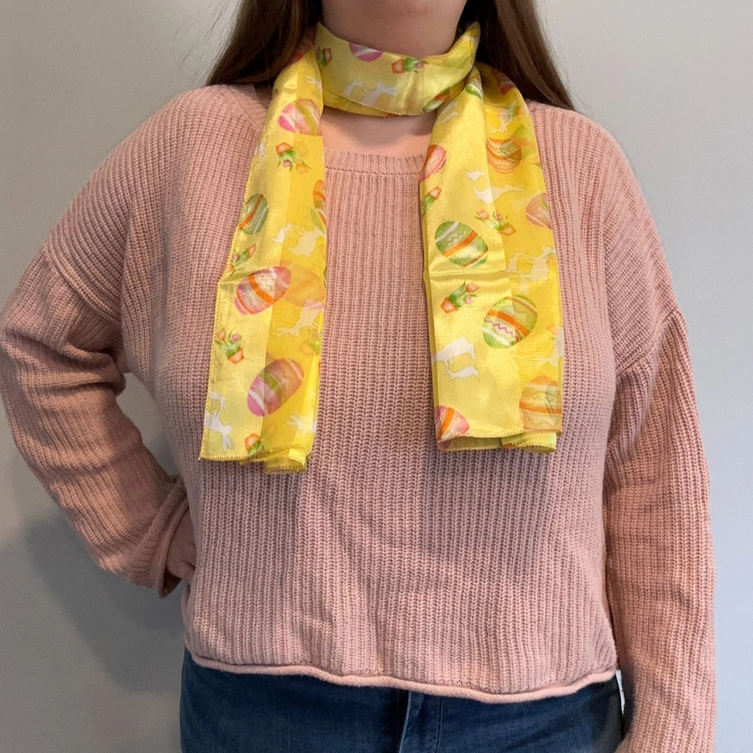 CTM Women's Easter Bunny and Egg Print Holiday Lightweight Scarf