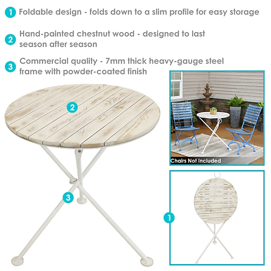 Sunnydaze French Country 28-Inch Round Folding Wood Bistro Table ...