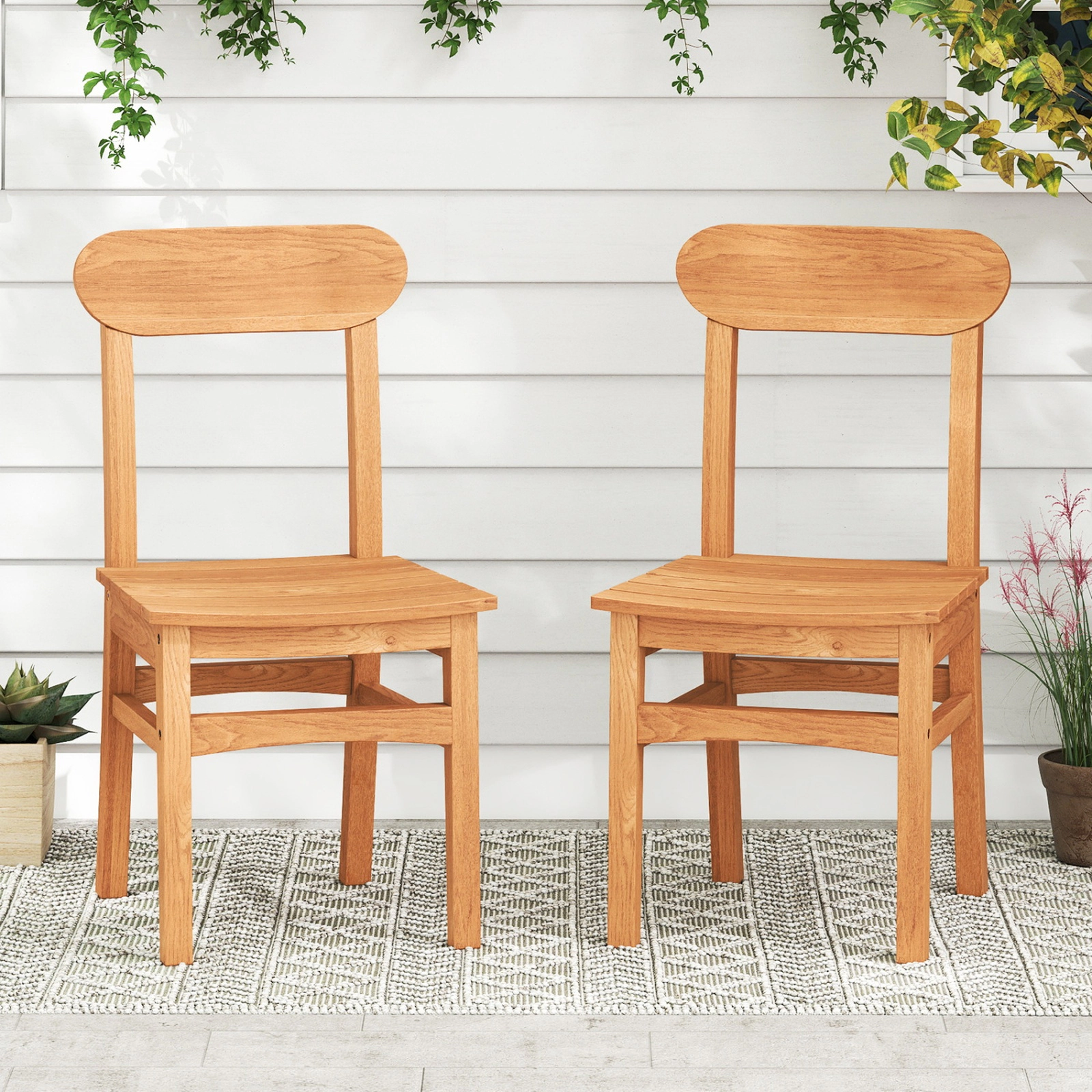SUGIFT Teak Wood Armless Patio Dining Chair with Slatted Seat 220-Lb Capacity 18-in Seat Height Natural