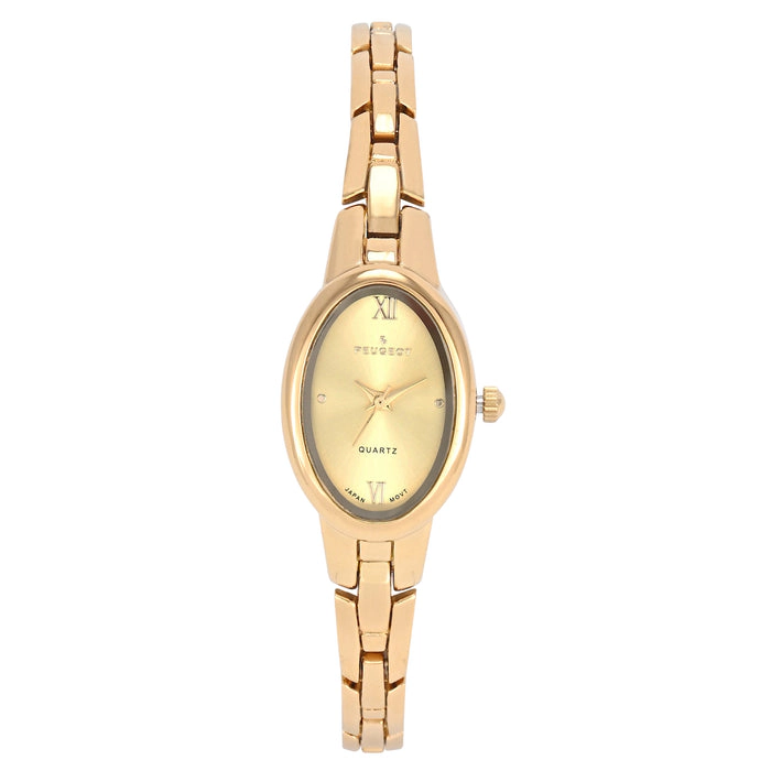 Peugeot Women's 14K Gold-Plated 30x25mm Oval Dial Link Bracelet Watch