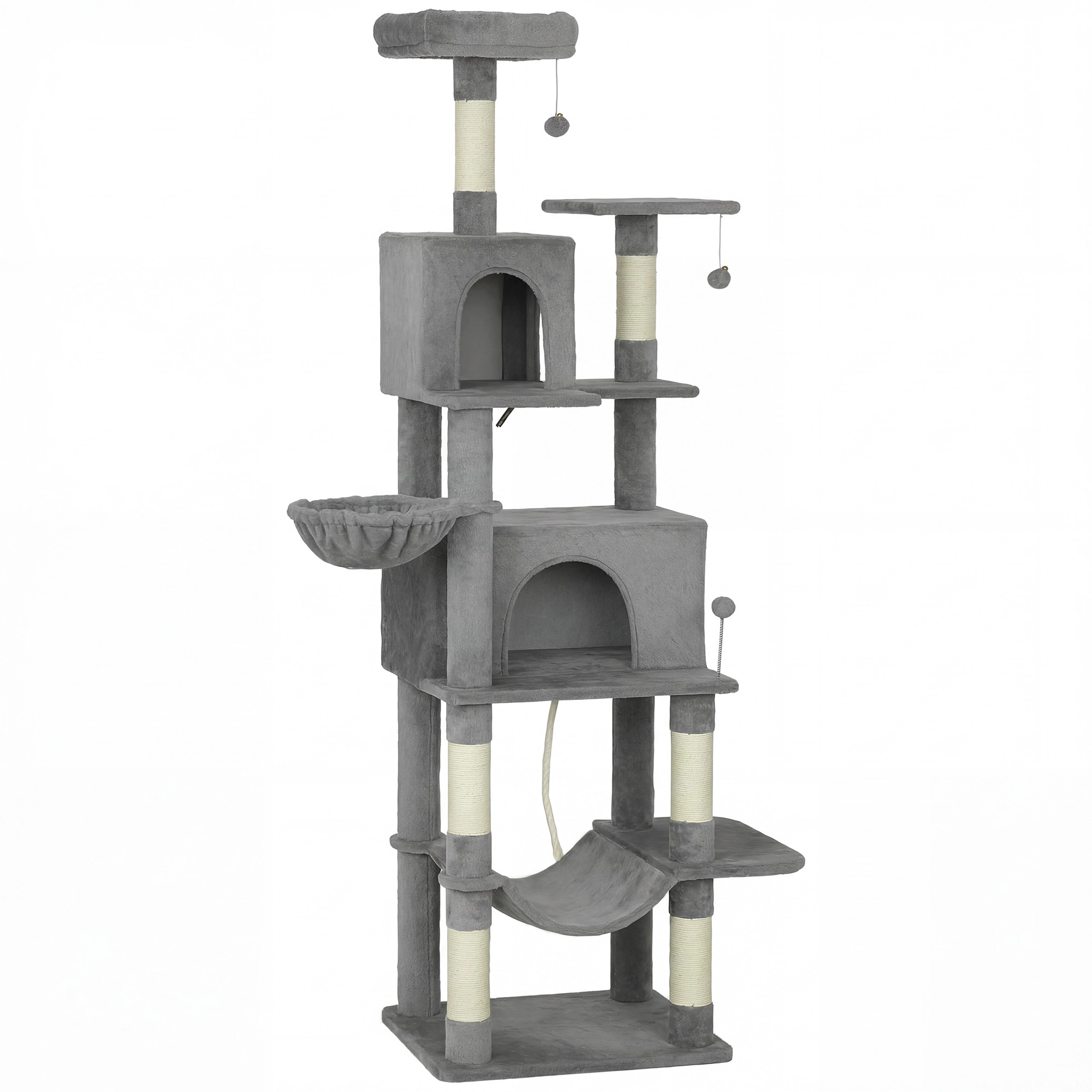HONGGE Multi-Level Cat Tower, Cat Tree with 2 Condos, Hammocks, Scratching Posts, Dark Gray