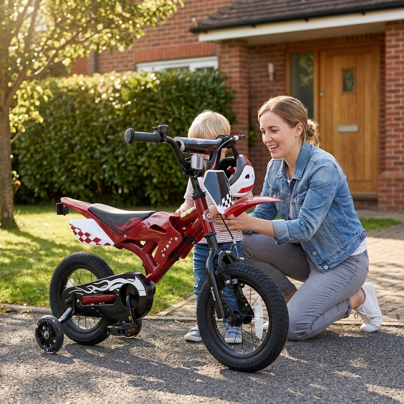 12-in Kids Bike with Hand Brake Rear Coaster Brake and Training Wheels for Ages 3-4 Inseam 16-in to 17-in Kids Bicycle