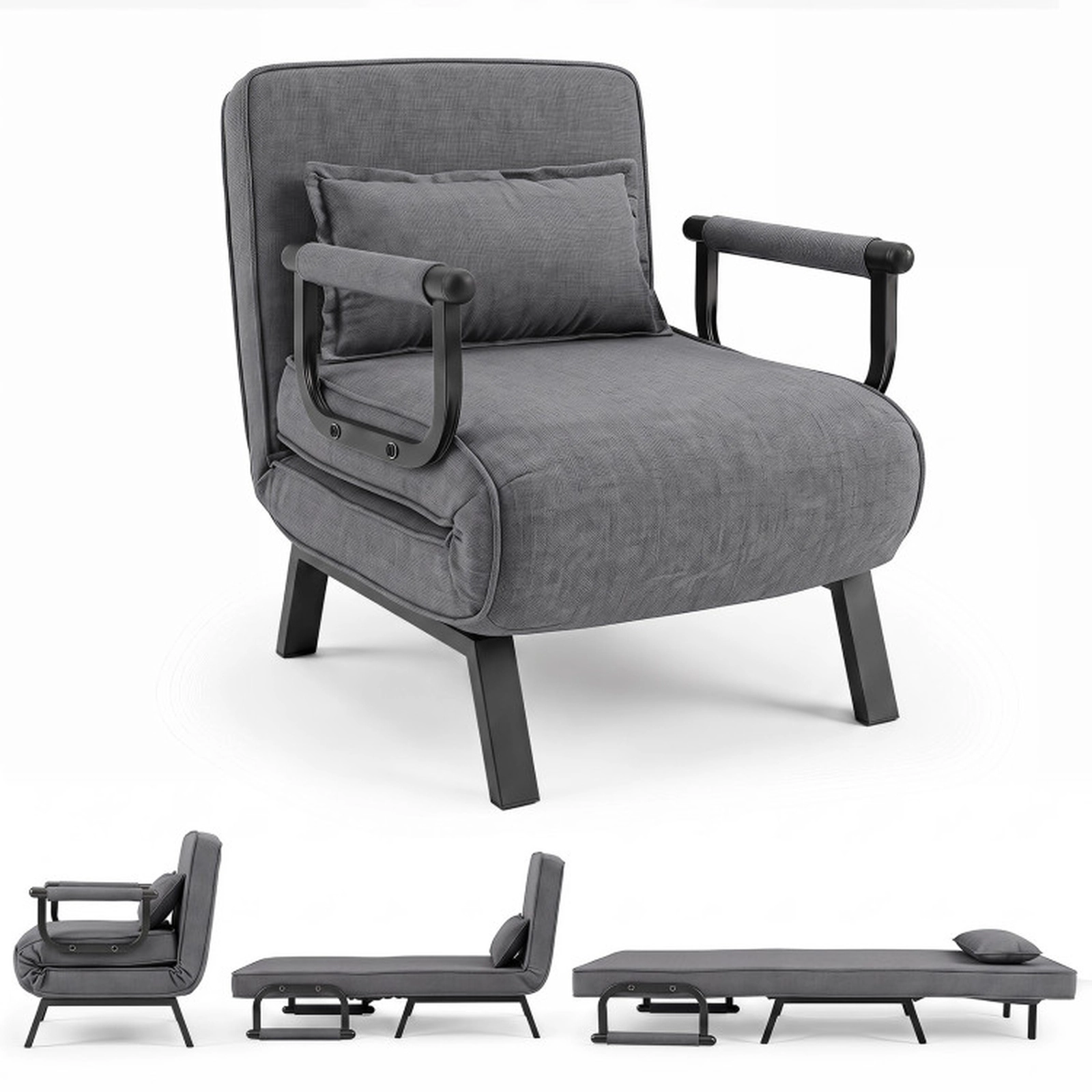 SUGIFT Gray 3-in-1 Folding Sofa Bed Chair with Adjustable Backrest and Pillow