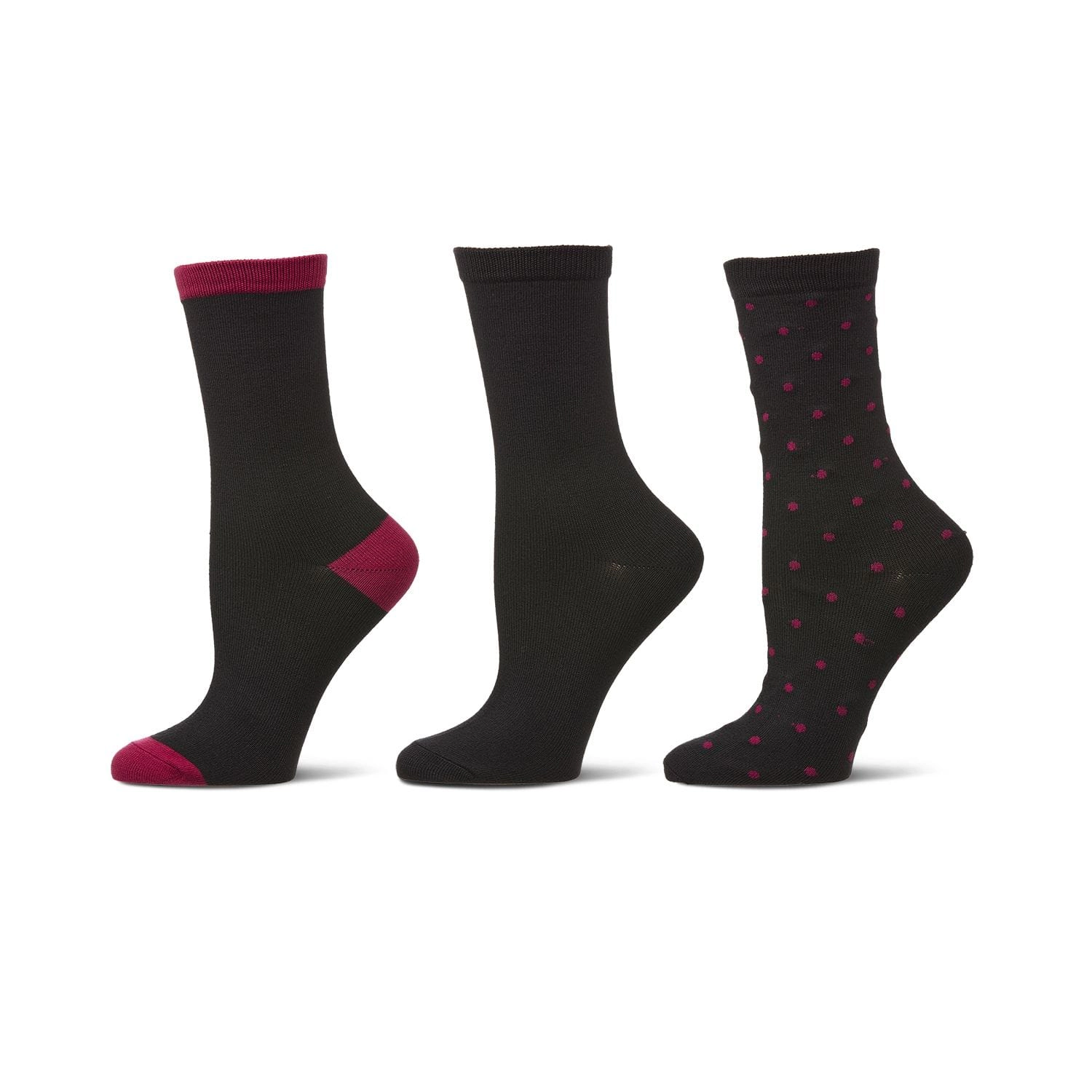 MeMoi 3 Pairs Women's ButterSoft Polytam Polka Dot and Solid Colors Crew Socks