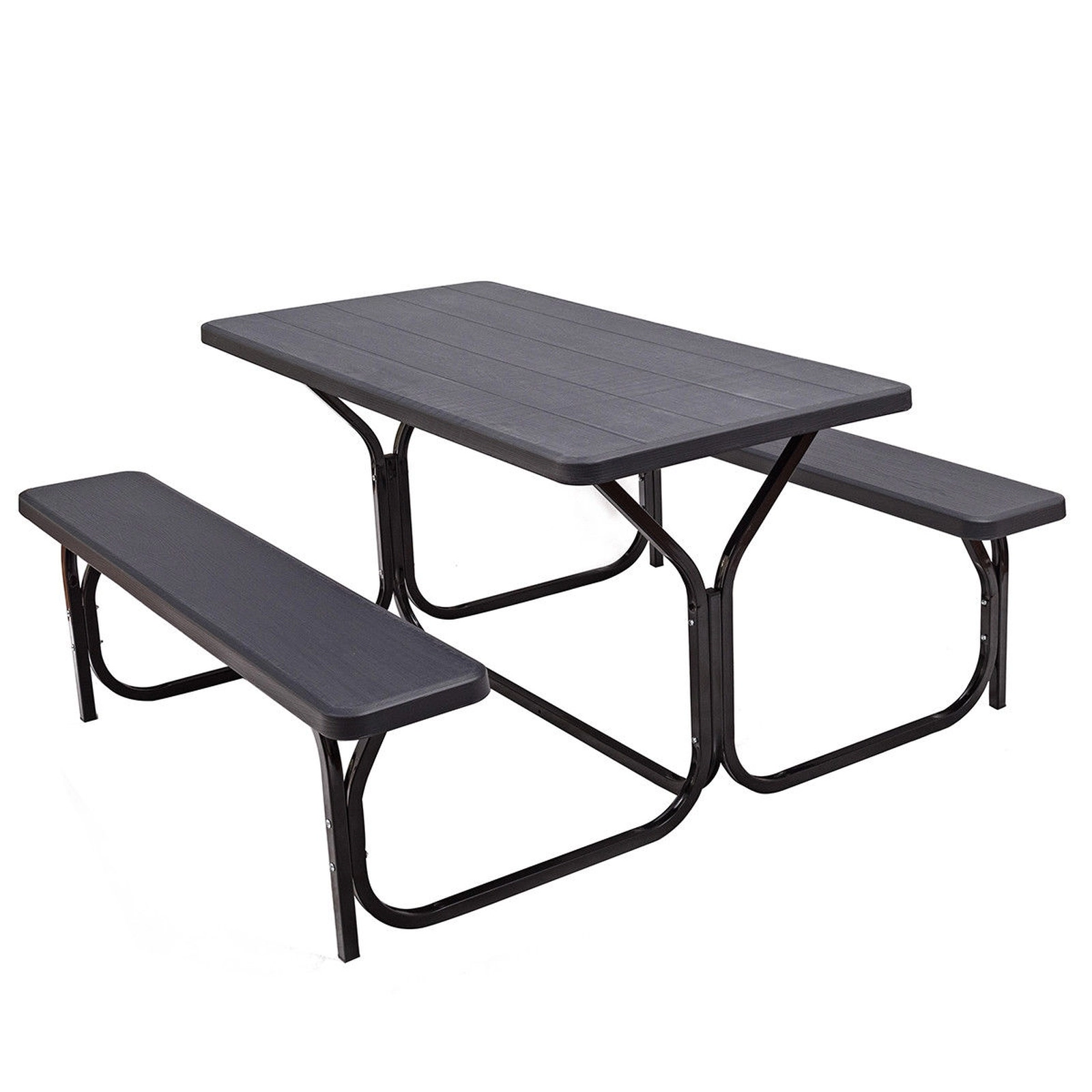 SUGIFT Outdoor Picnic Table Bench Set with Metal Base 330-lb Table Capacity 440-lb Bench Capacity Black