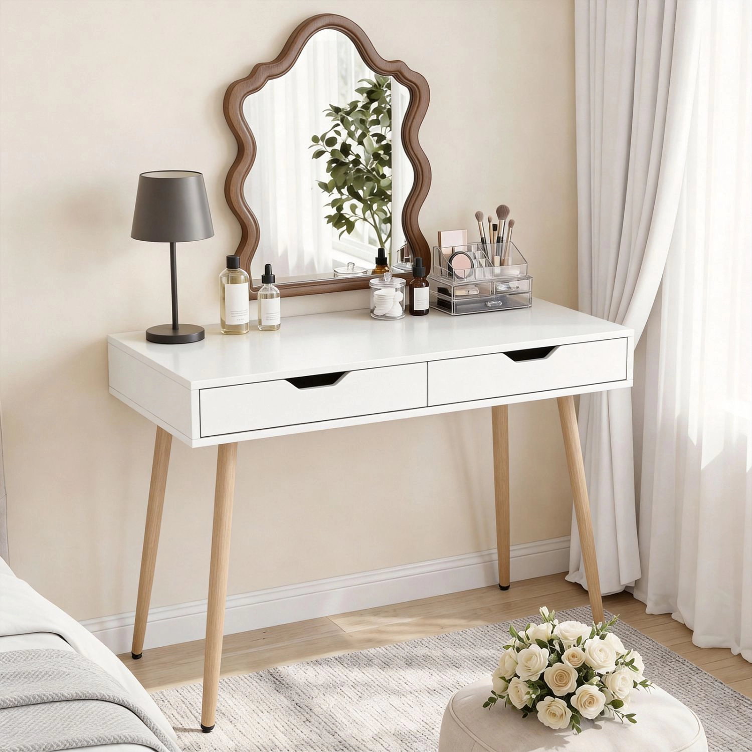 SlickBlue Small Computer Desk with 2 Drawers and Anti-Tip Kits