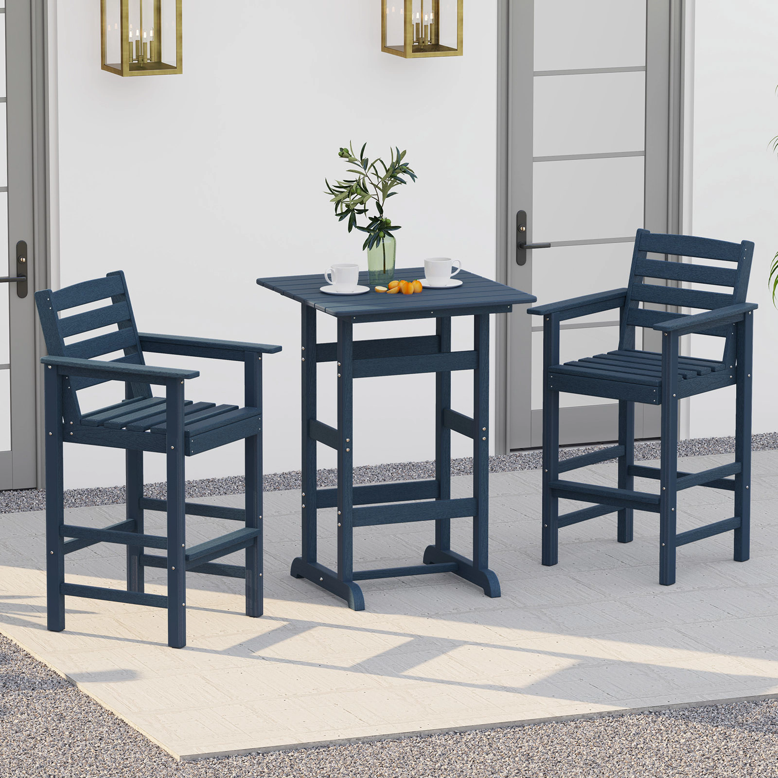 SUGIFT 30-in Square HDPE Patio Bar Table with Slatted Tabletop 42-in Tall 135-lb Capacity 1-Piece Navy