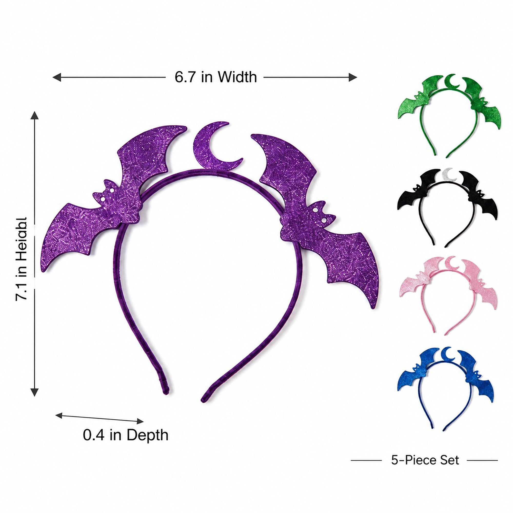 Alilang Women's 5-Piece Glitter Bat Moon Halloween Headband Set