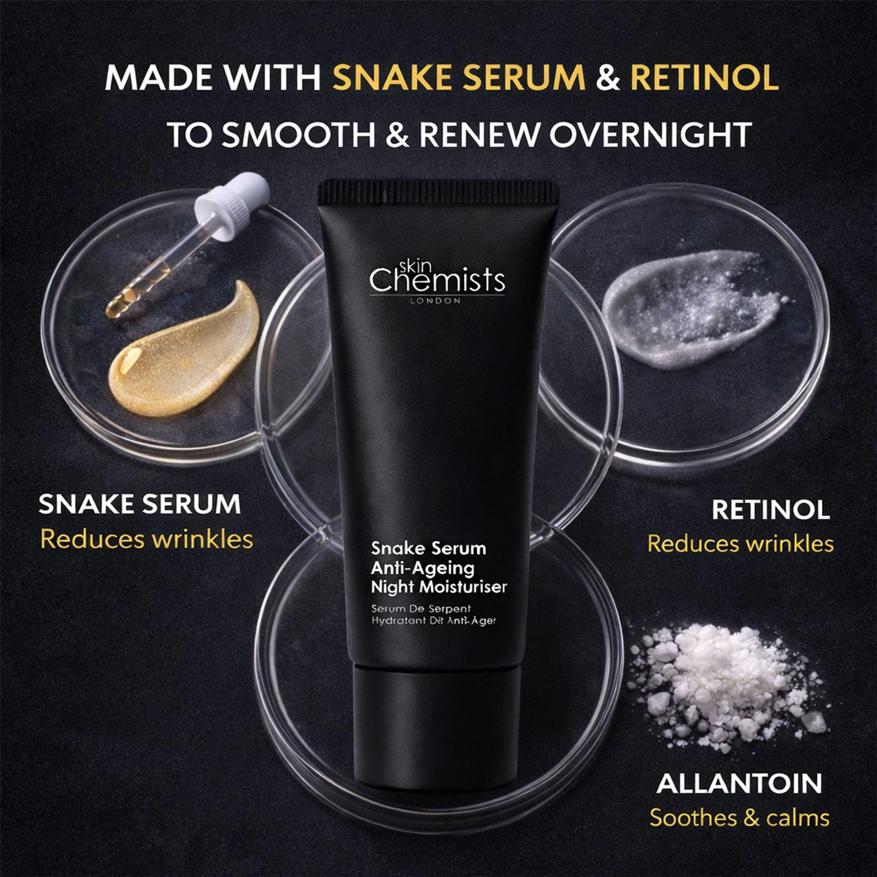 skinChemists Snake Serum Anti-Ageing Night Moisturiser 50ml - Retinol and Syn-Ake for Fine Lines, Wrinkles and Loss of Firmness