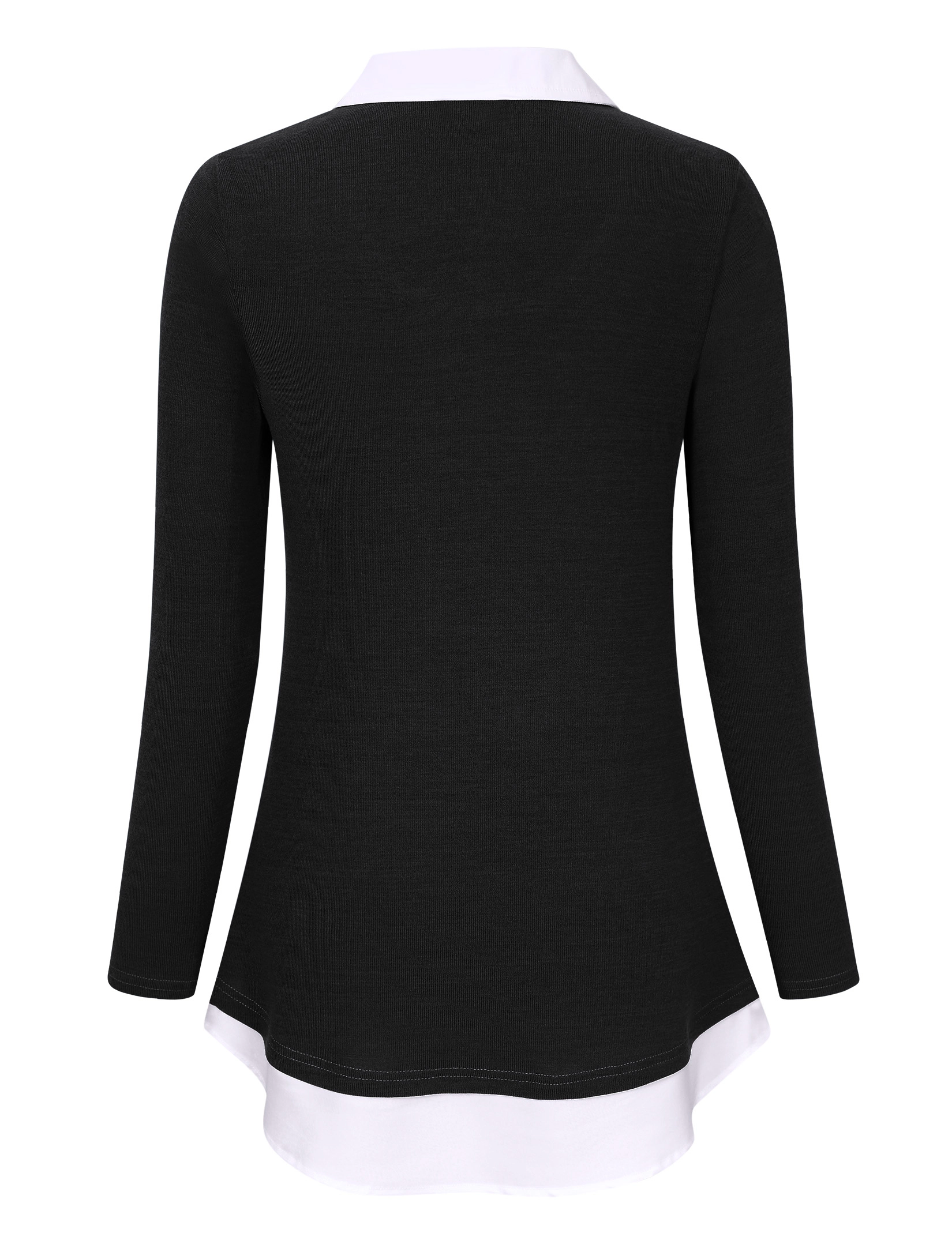 KOJOOIN Women's Casual Collared Curved Hem Long Sleeve Pullover Tops Contrast Shirt Blouse