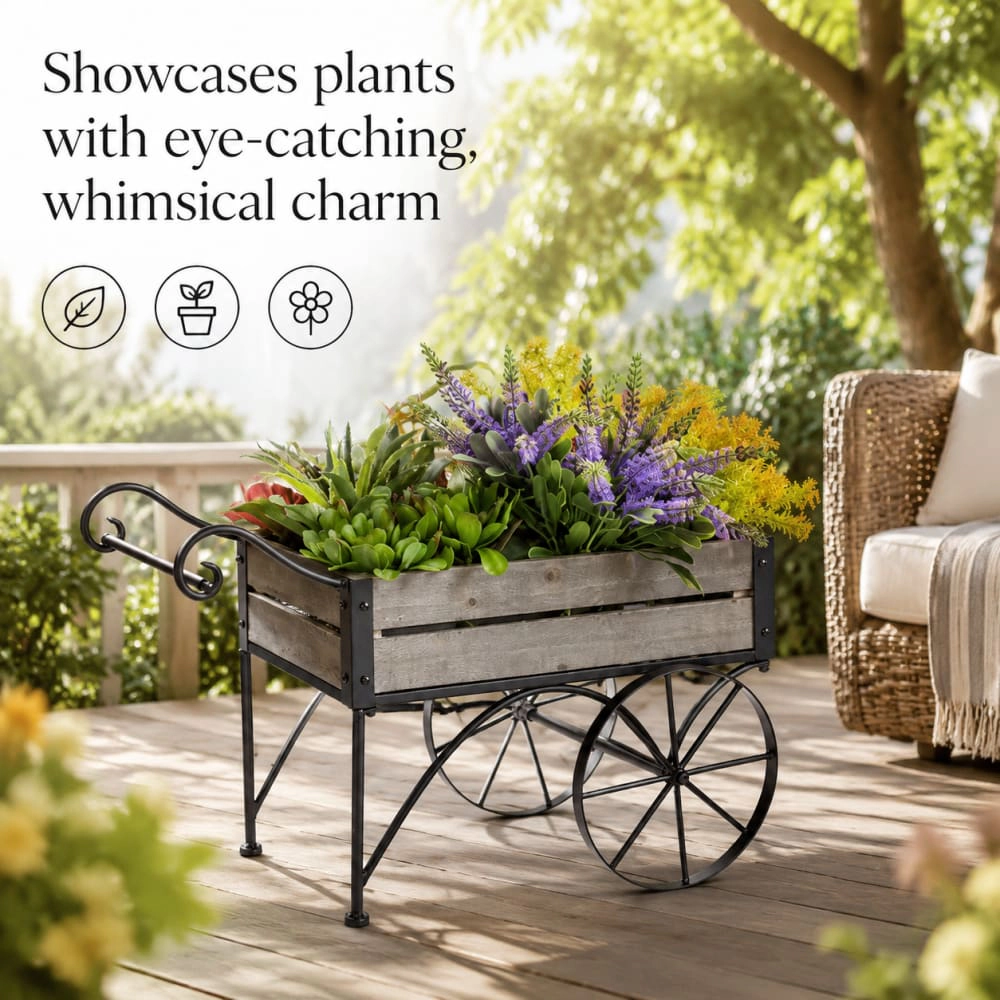 WOW PIONEER Rectangular Metal and Wood Planter Box