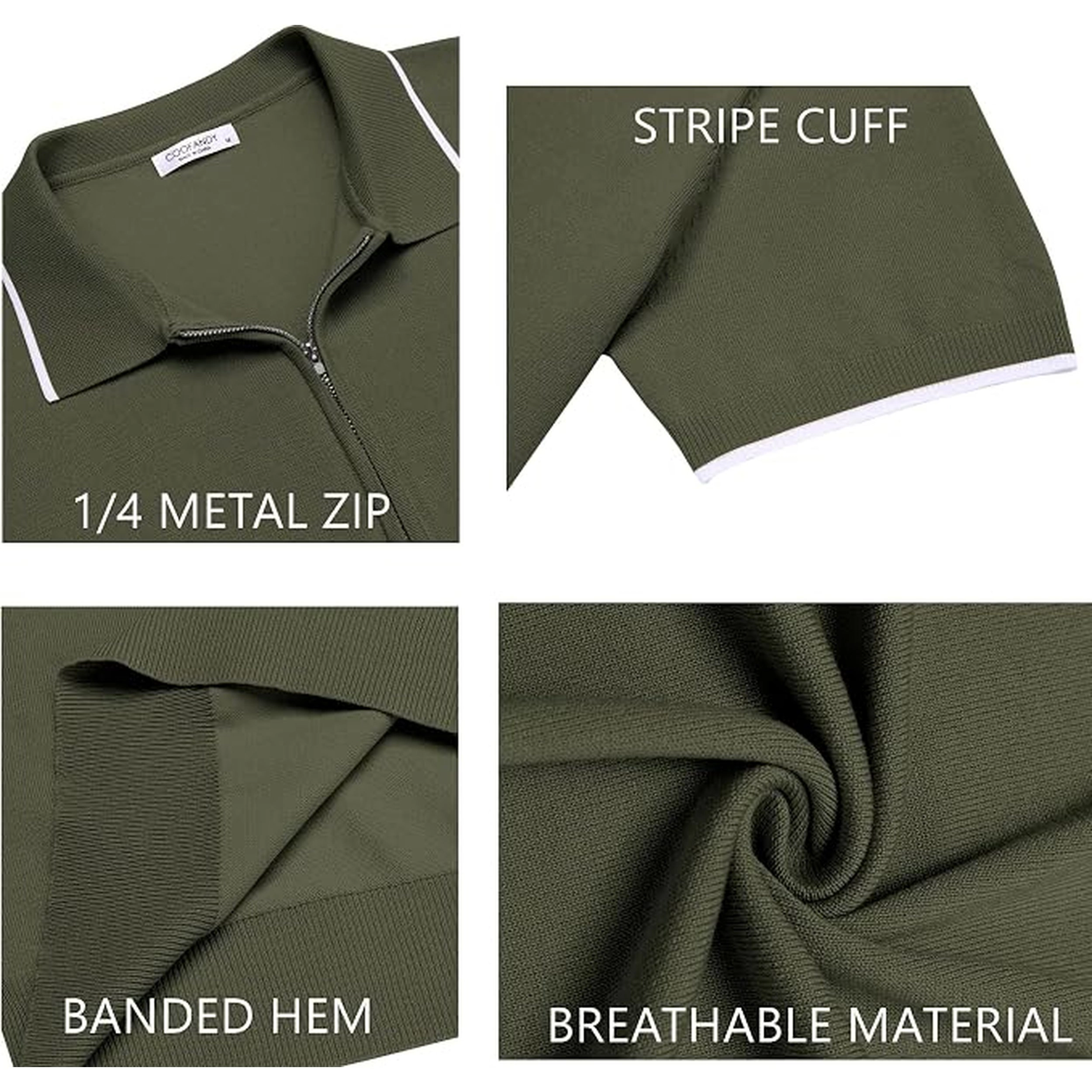 COOFANDY Men's Regular Fit Short Sleeve Zip Collar Polo Shirt