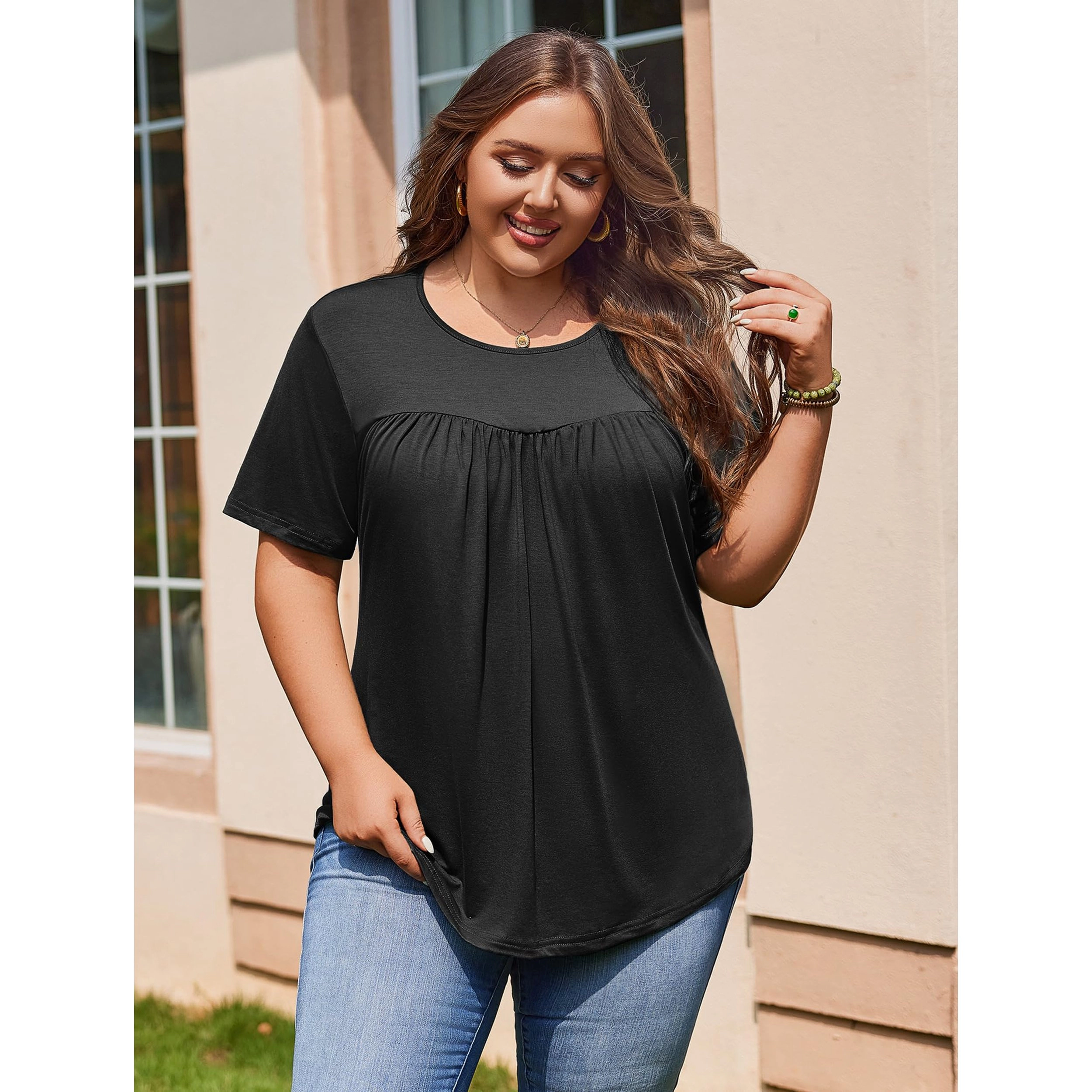 Zeagoo Women's 3/4 Sleeve V-Neck Boho Floral Print Loose Fit Blouse
