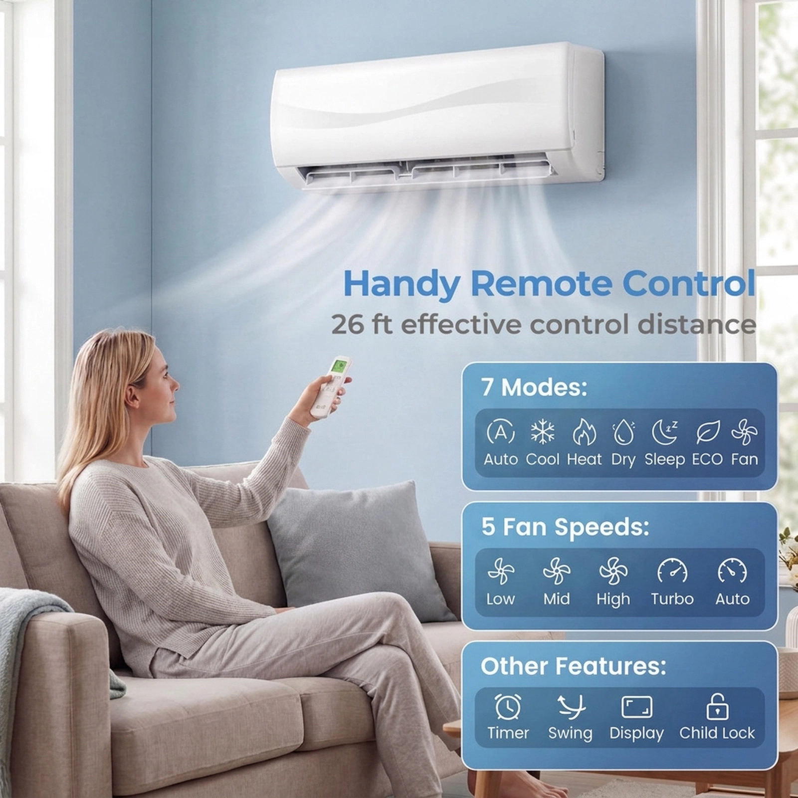 SUGIFT 9100-BTU 19-SEER2 450-sq ft 208-230V Inverter Ductless Mini Split Air Conditioner with Heat Pump