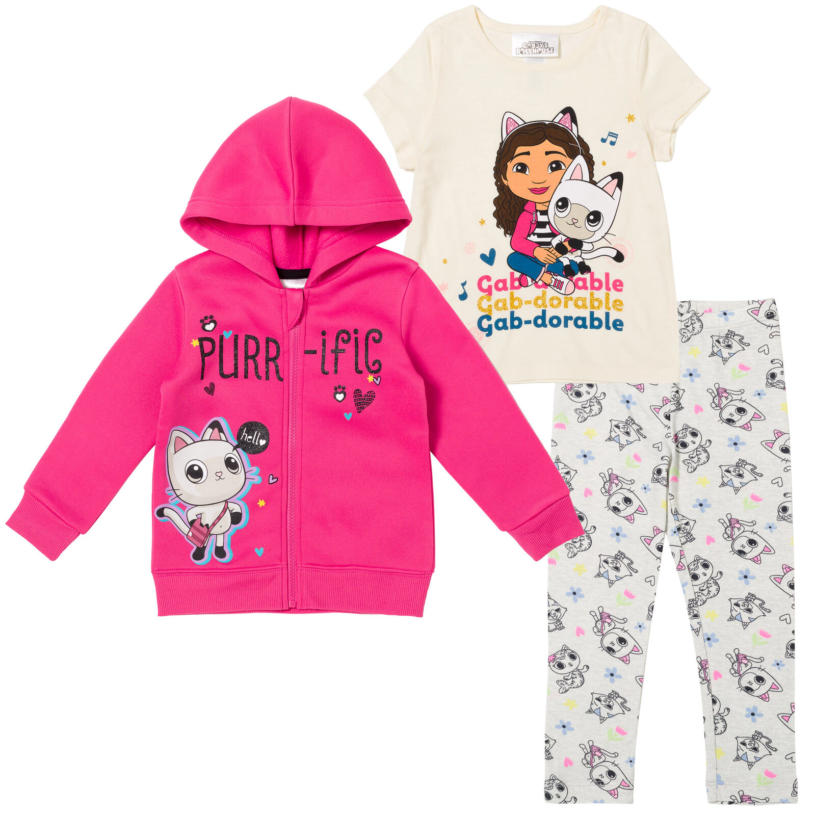 Dreamworks Gabby's Dollhouse Girls' Zip-Up Hoodie and Leggings Set
