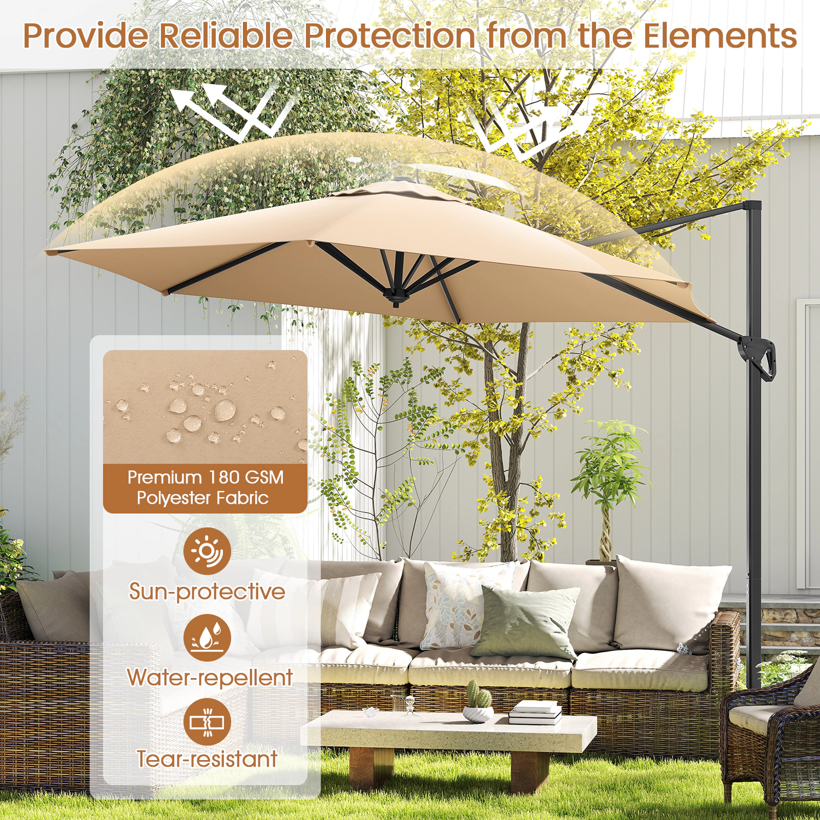 SUGIFT Beige 9 ft Cantilever Patio Umbrella with Vented Top and Handle Opening