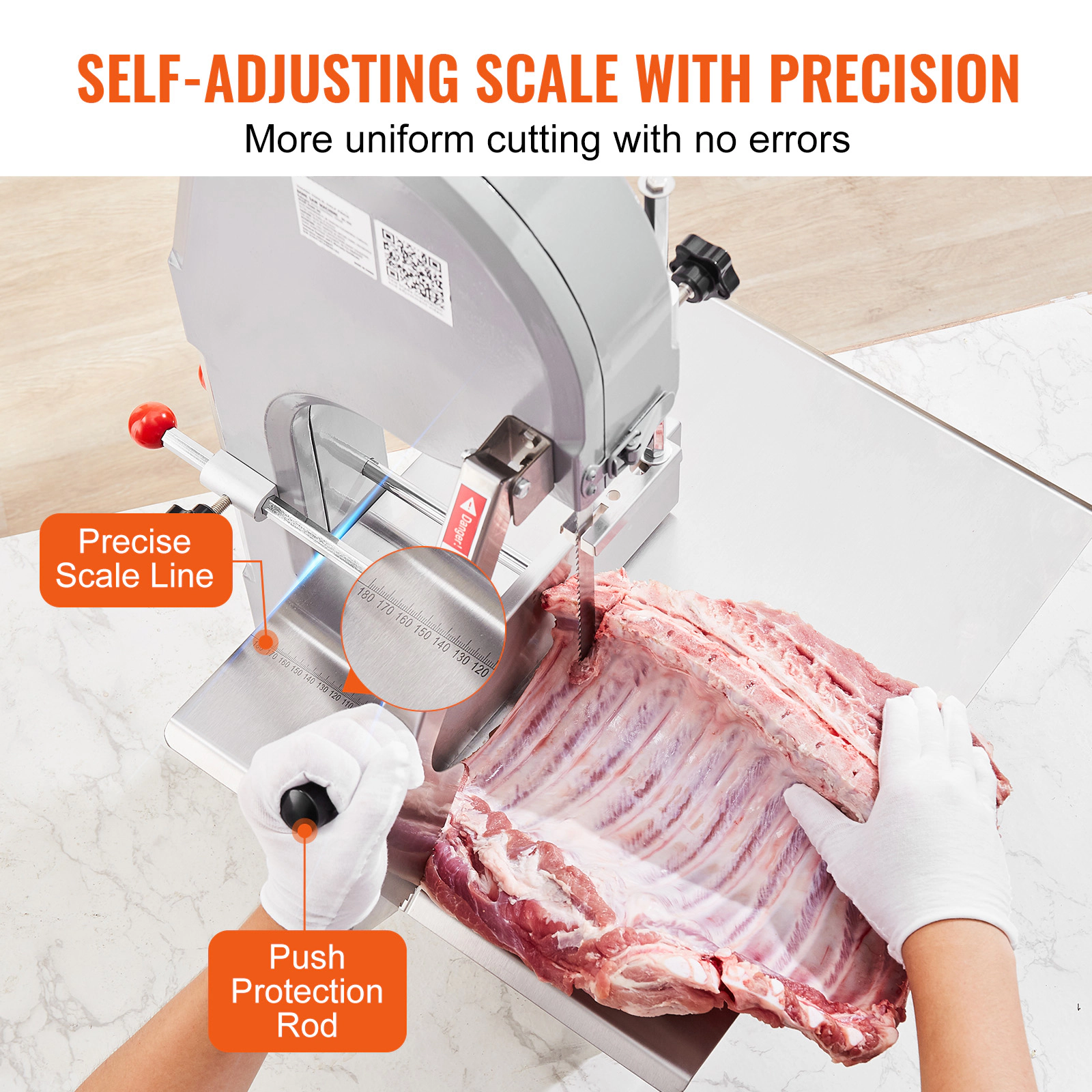 HONGGE Commercial Electric Meat Bandsaw Stainless Steel Countertop Bone Sawing Machine Workbeach Cutting Thickness