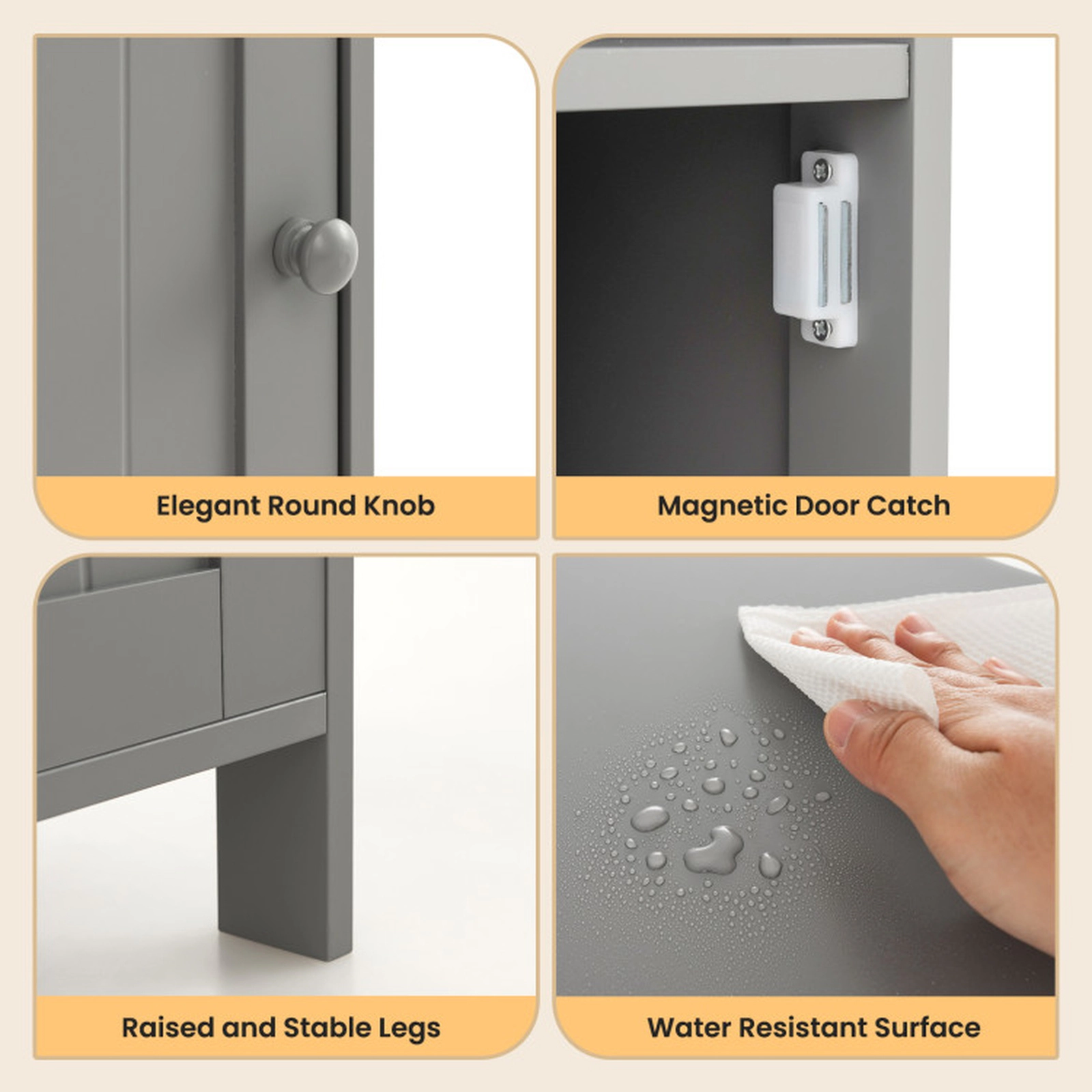 SUGIFT Gray 16-in Wide Freestanding Bathroom Floor Storage Cabinet with Open Cube and Adjustable Shelf