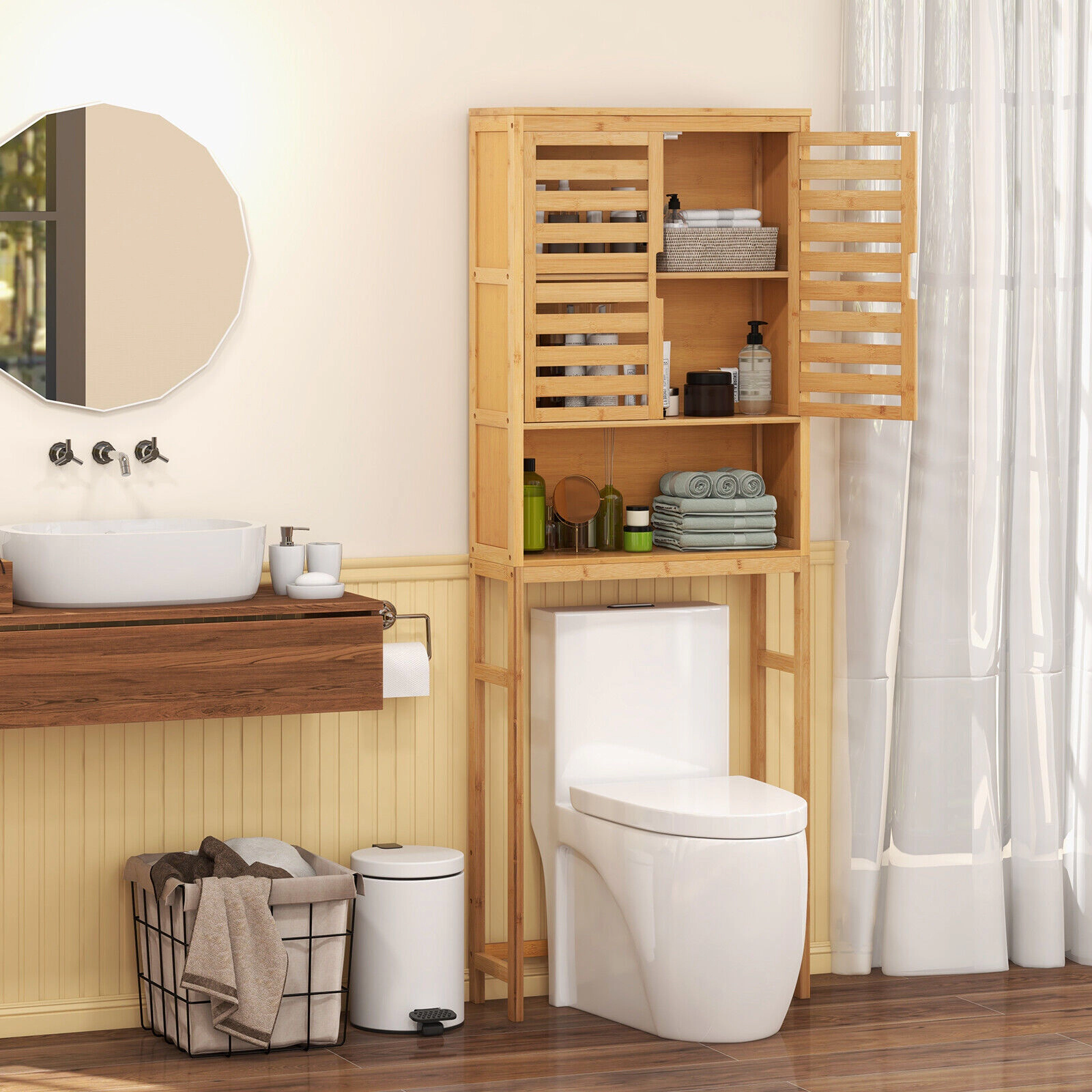 Slickblue Over The Toilet Bathroom Storage Cabinet with Adjustable Shelf and Doors