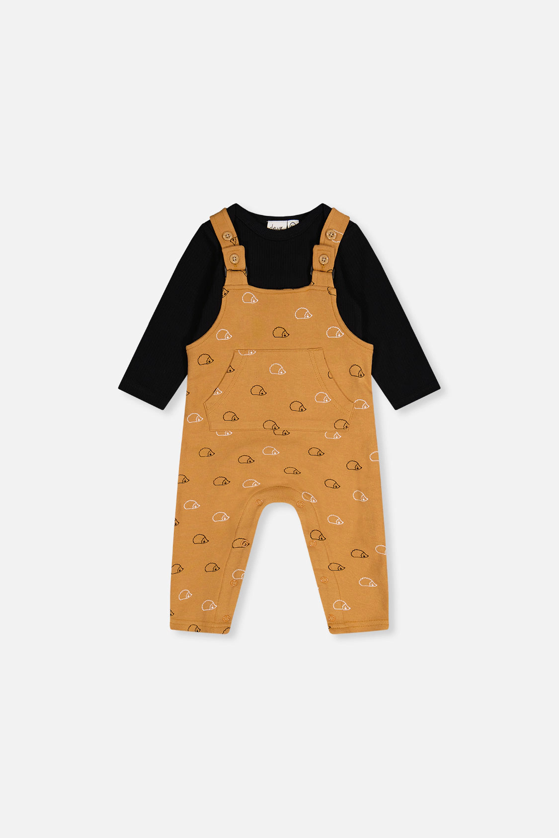 Deux par Boys Organic Cotton Onesie and Overalls Set with Hedgehog Print