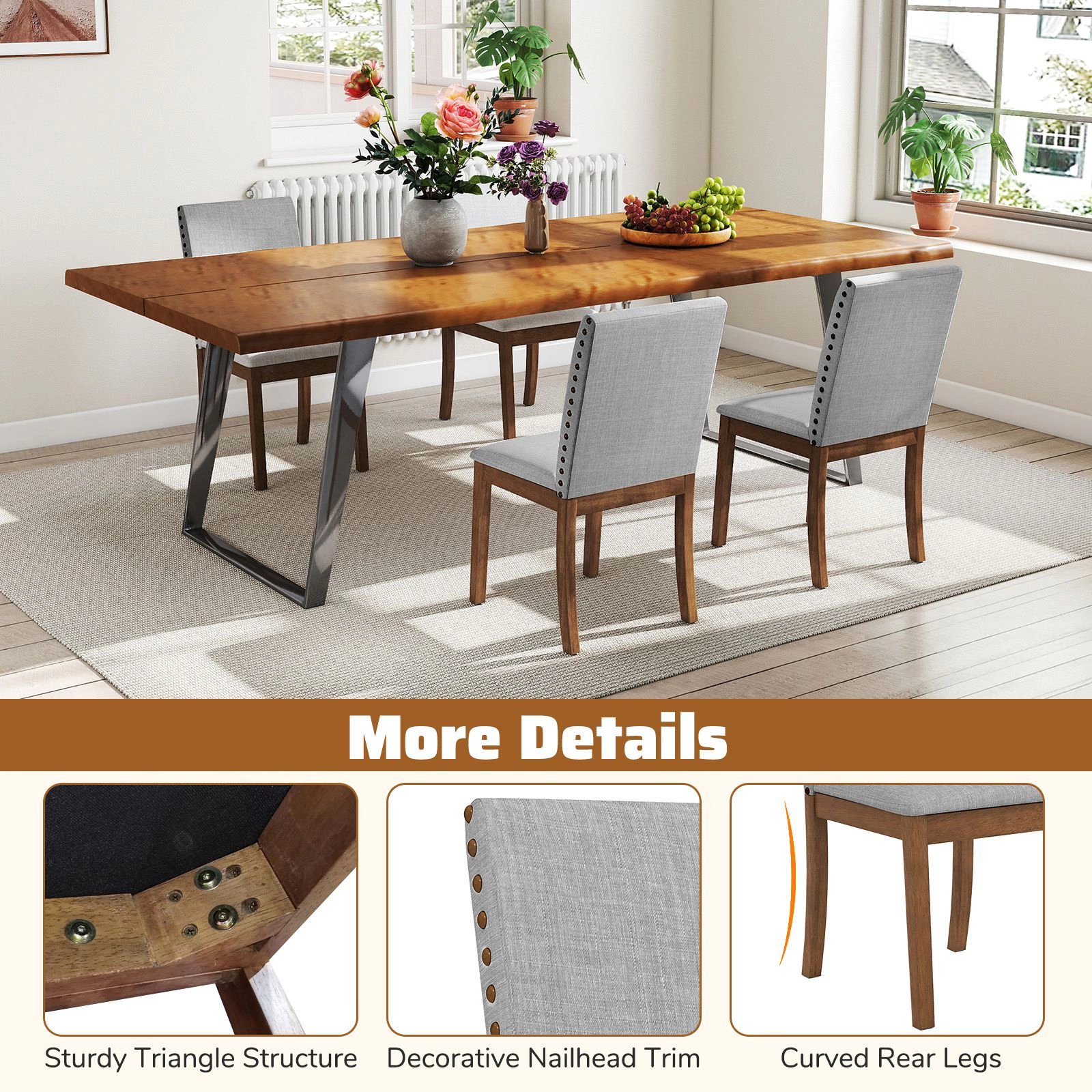 SlickBlue  Set of 2 Upholstered Dining Chairs, Walnut Frame, High Back