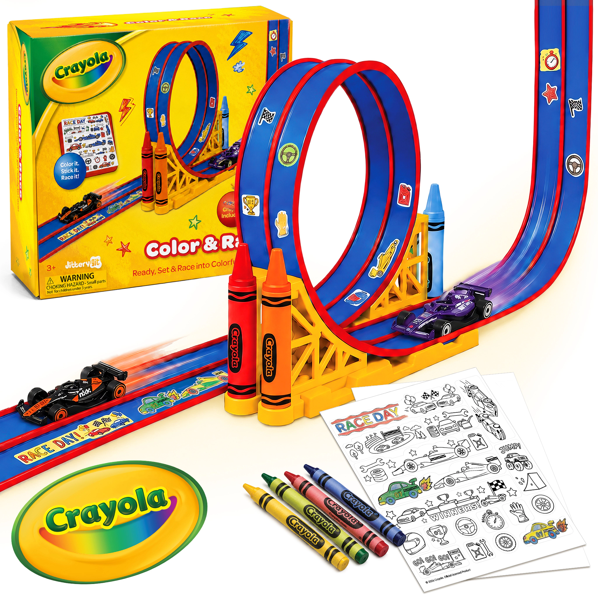 Crayola Kids Color & Race Track Set - Color-Your-Own Snap-Together Track with Vehicle