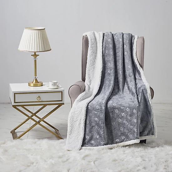 Plazatex Louvre Sherpa Decorative Super Soft Throw Blanket for Sleep/Decor 50" x 60" Grey
