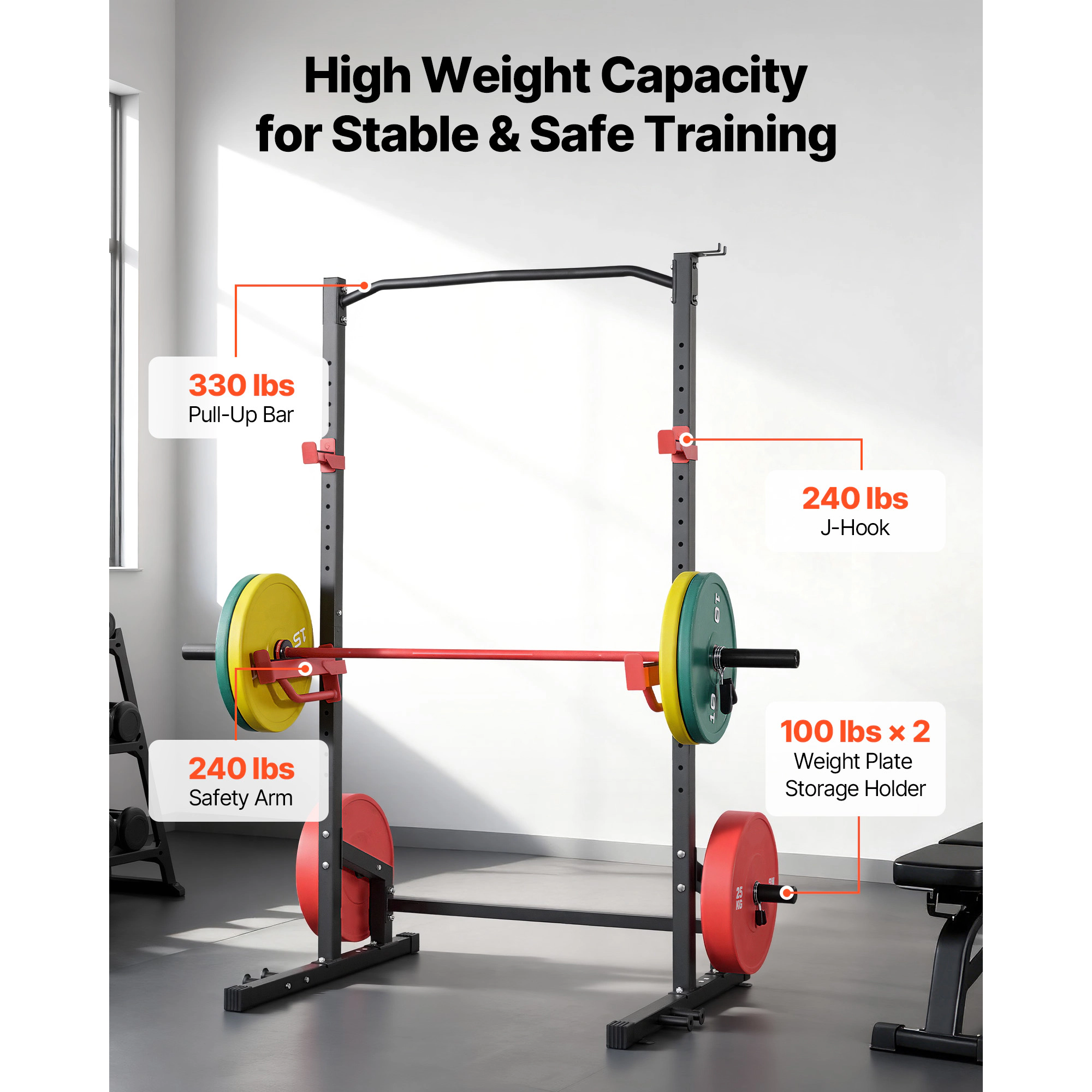 HONGGE Power Cage Squat Rack, 1000 lbs Capacity Home Gym Rack with Adjustable J-Hooks & Safety Bars