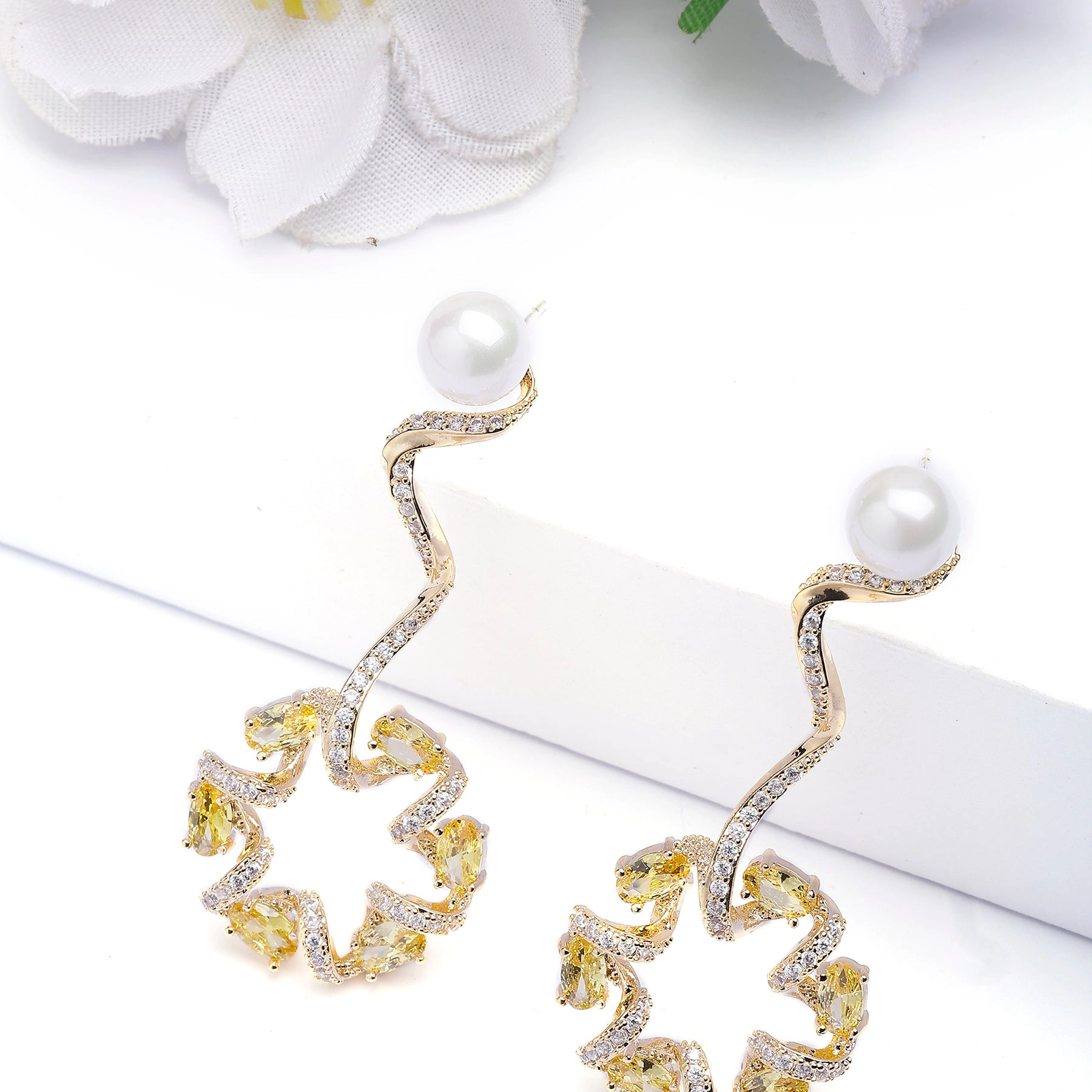 AGP PARIS Womens Dainty Yellow Swirl Drop Earrings