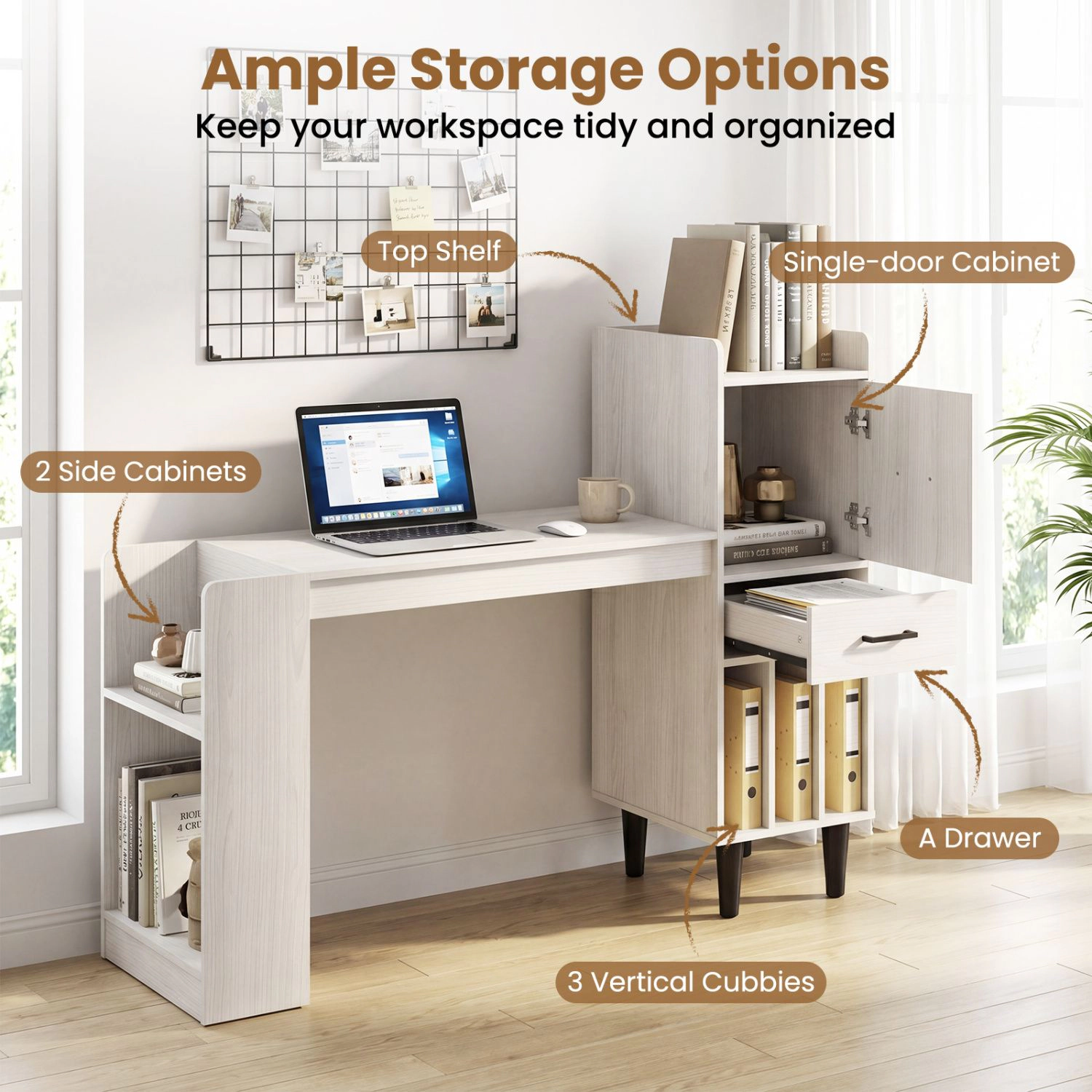 SlickBlue Computer Writing Desk with Storage Shelves and Drawer