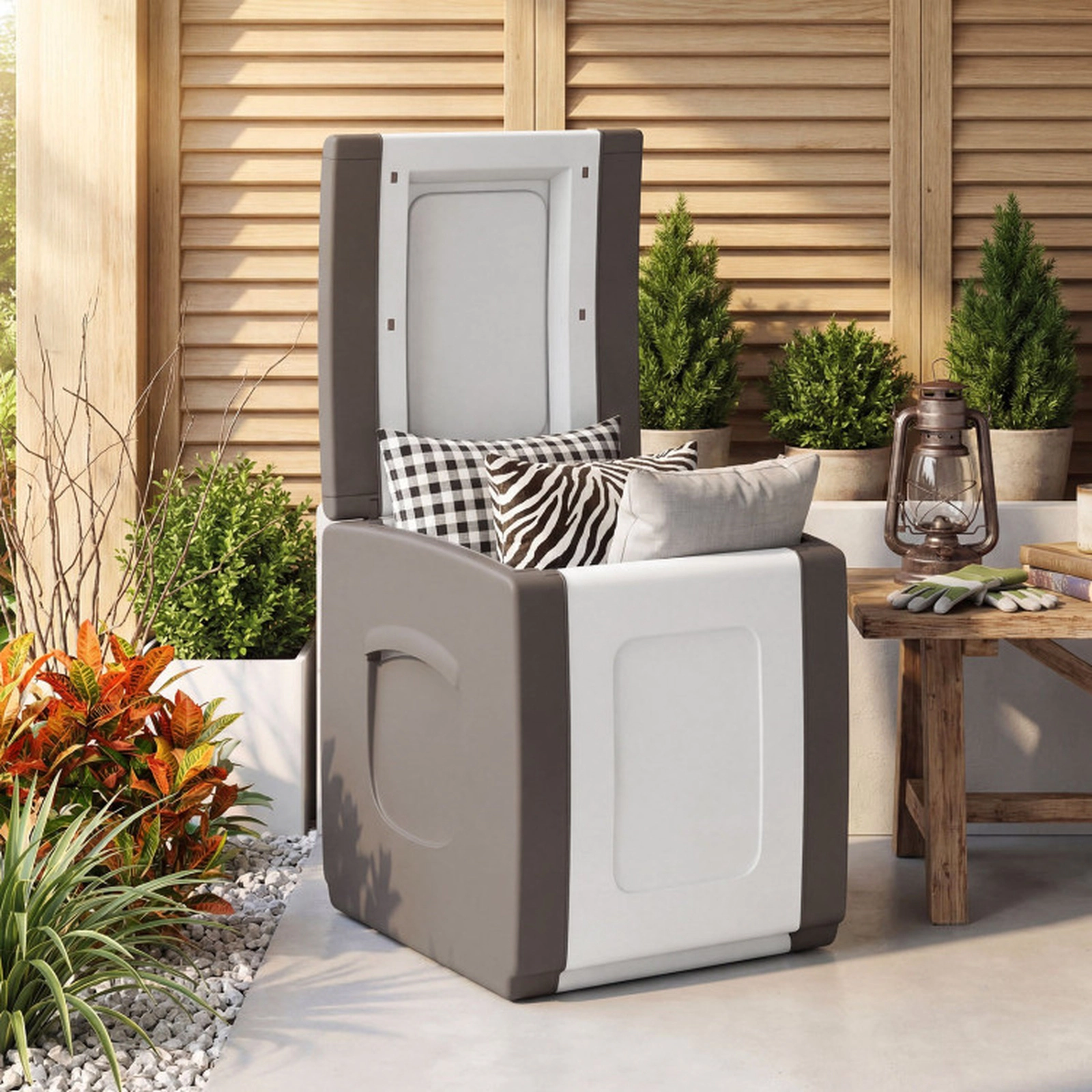 SUGIFT 27-Gallon 180-lb Capacity Waterproof PP Small Outdoor Deck Box with Vented Side Handles and Lid