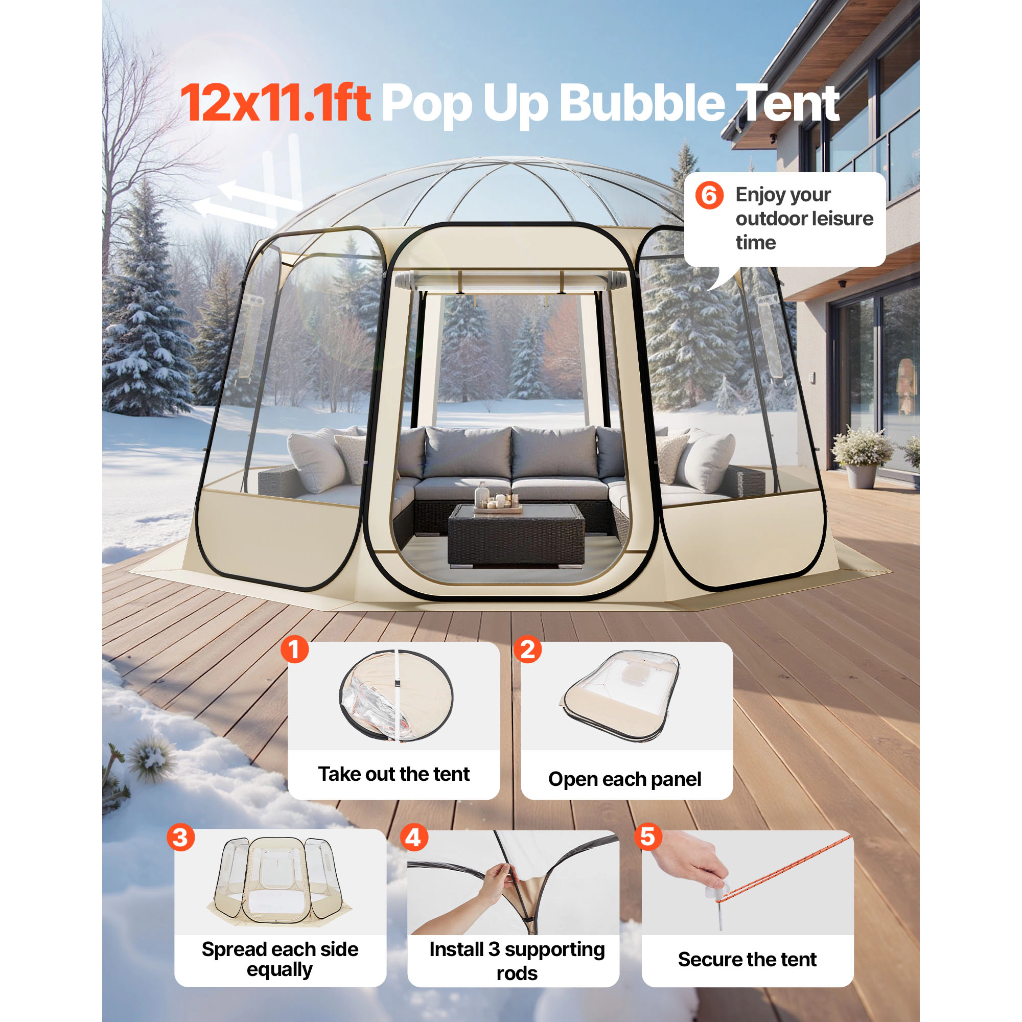 HONGGE Pop up Bubble Tent Waterproof & UV-Resistant Clear Camping Tent Shelter Outdoor Garden Dome Igloo Tents with