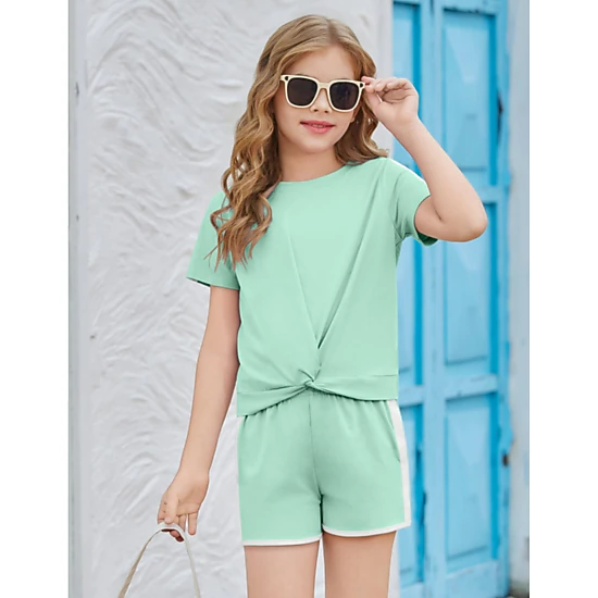 Arshiner Girls Summer Outfits Piece Sets Twist Front Short Sleeve Shirts And Casual Short Sets