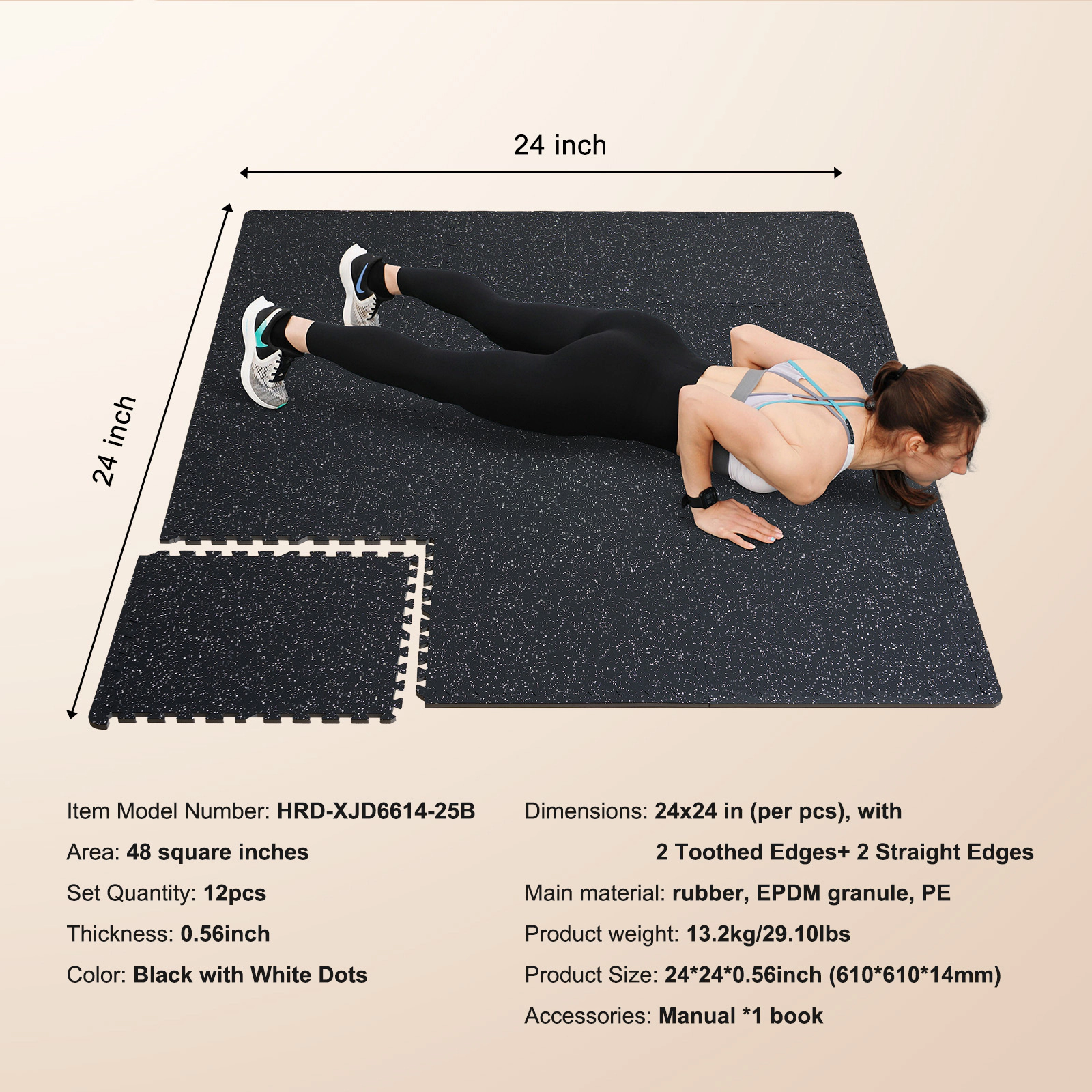 HONGGE 0.56 Inch Thick Rubber Top Gym Floor Mats with EVA Foam
