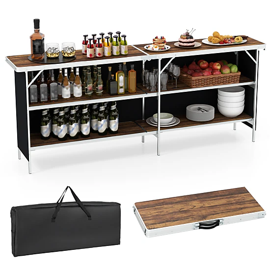 SUGIFT 81-Inch Aluminum Folding Picnic Table with 2-Tier Shelves