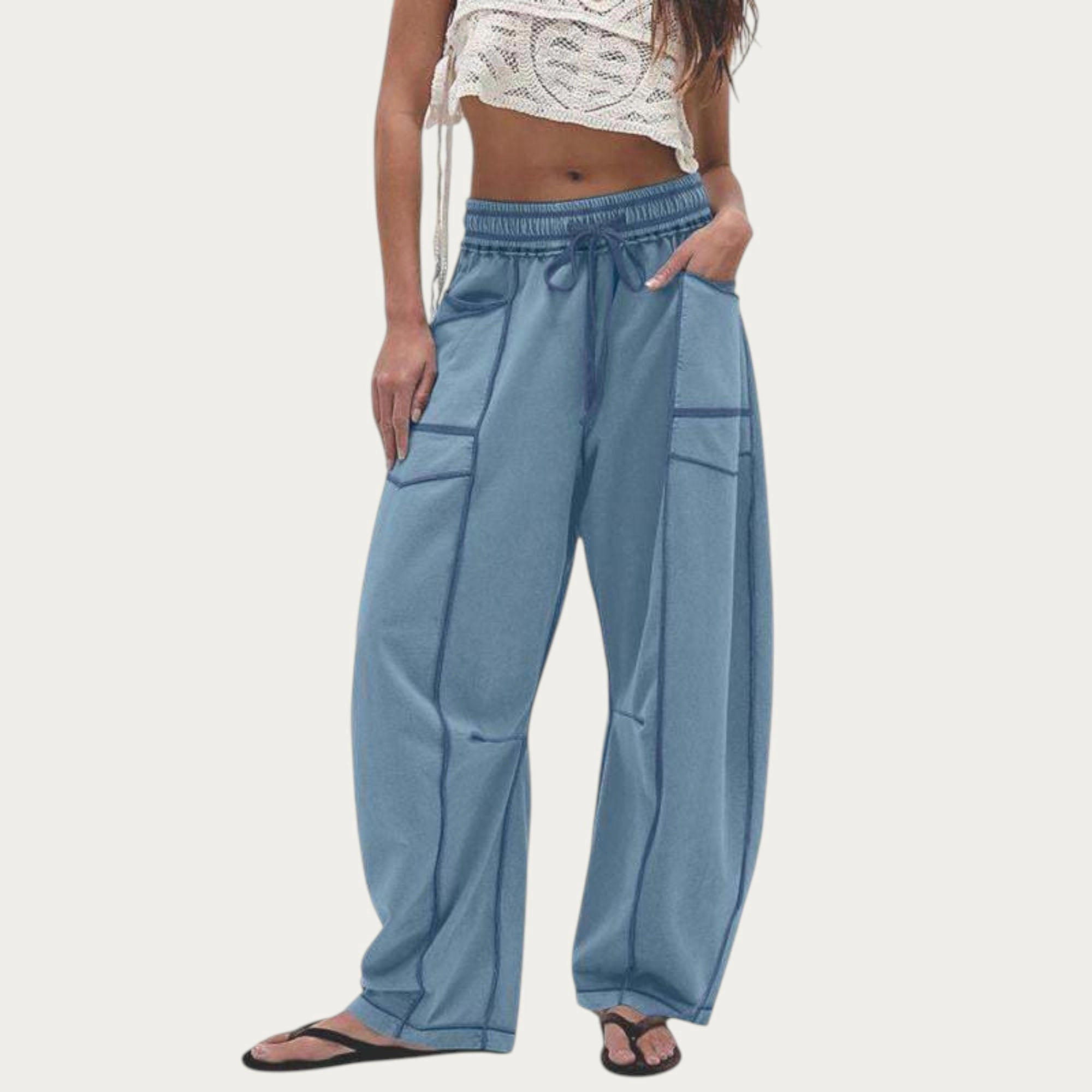 Anna-Kaci Womens Wide Leg Drawstring Lounge Pants with Side Pockets
