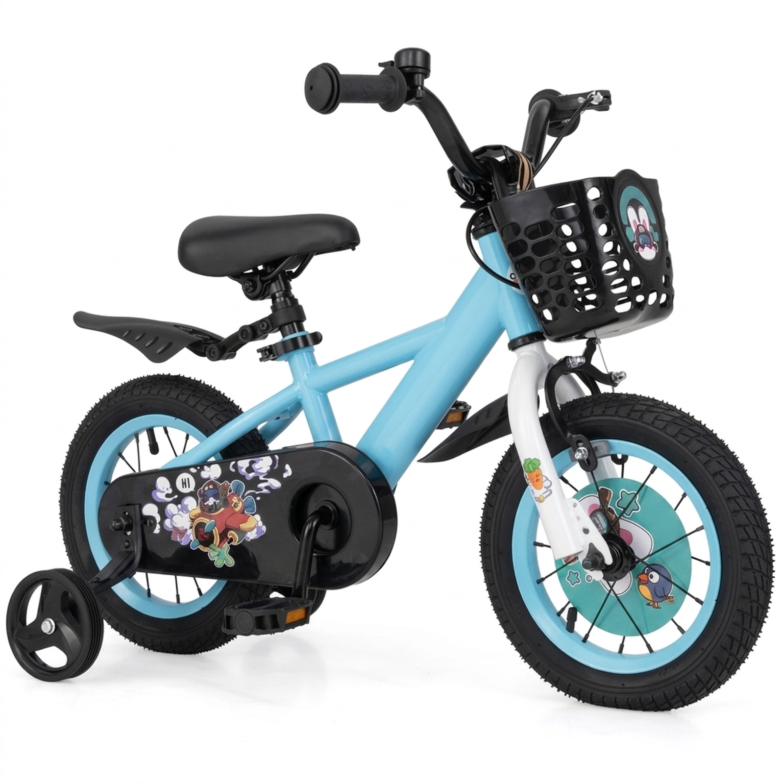 SUGIFT Kids Blue 12-in Bike with Adjustable Saddle Training Wheels and Storage Basket 132-lb Seat Capacity Ages 3-4