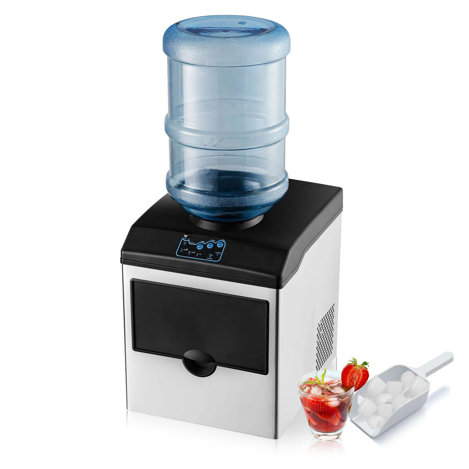SUGIFT 2-in-1 Stainless Steel Countertop Ice Maker and Water Dispenser with 48-lb Daily Output and Ice Scoop