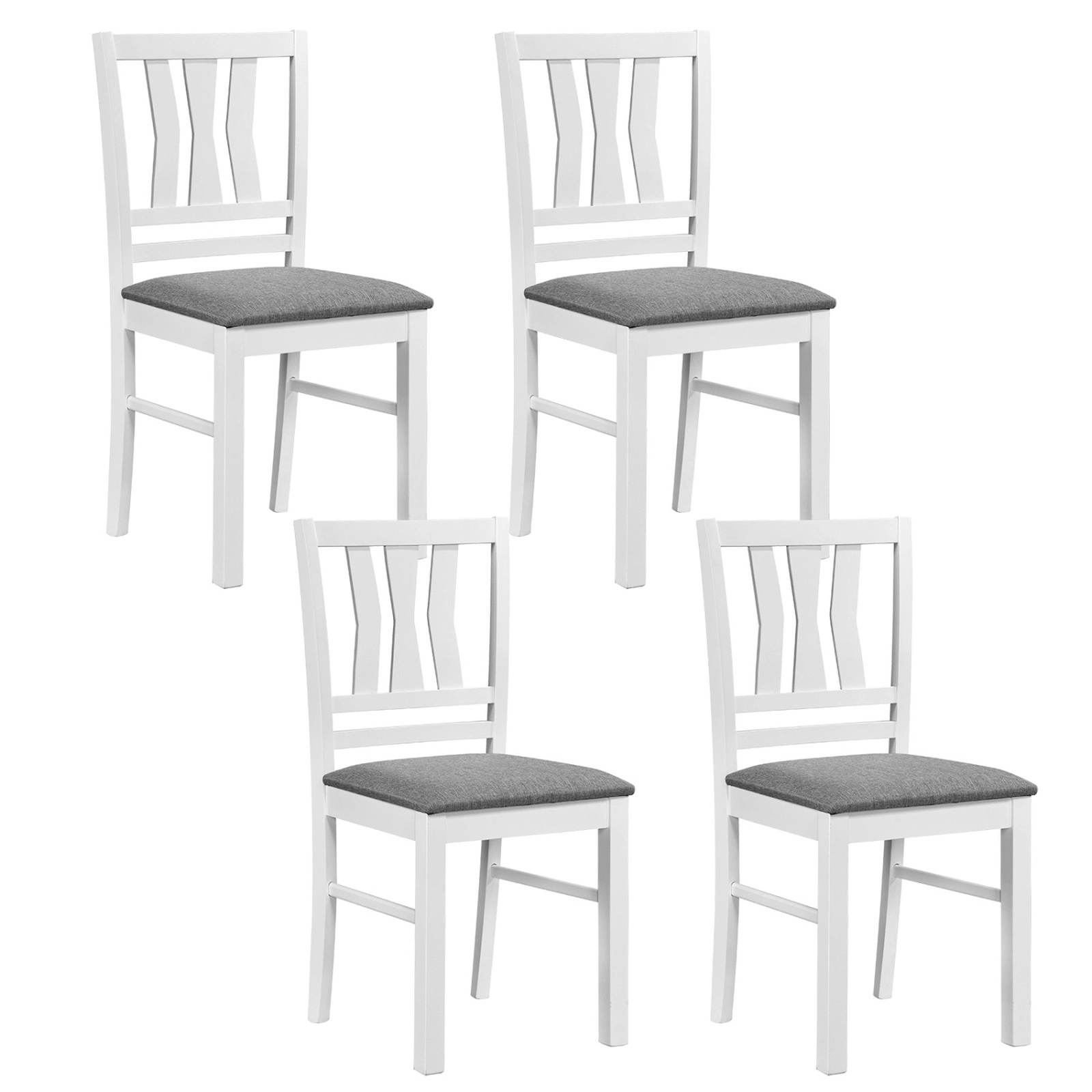 SUGIFT Set of 4 Linen Style Upholstered Dining Chairs 330-Lb Capacity with Slatted Backrest White and Gray