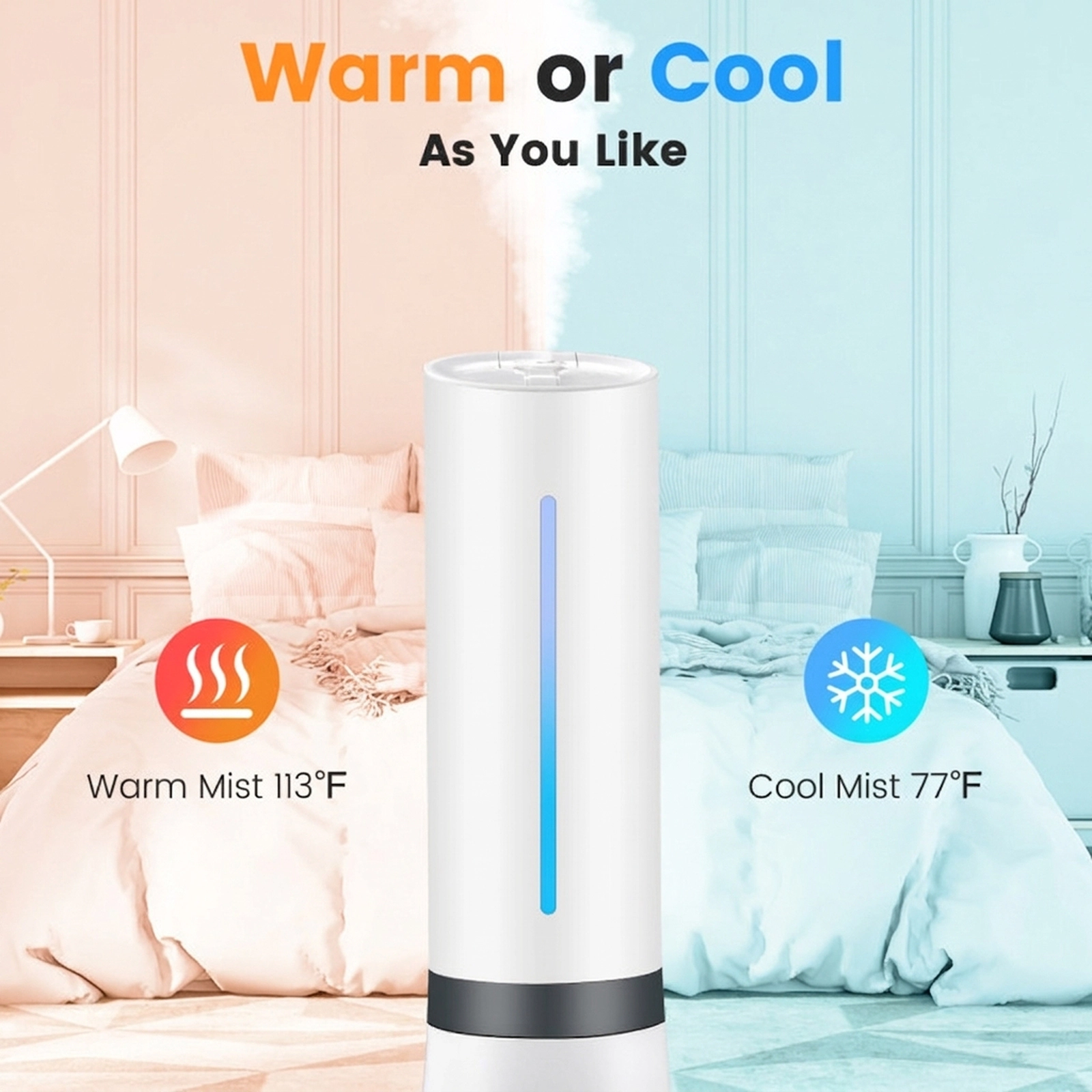 SUGIFT 9L Large Room Warm and Cool Mist Humidifier with Remote Control and 12-Hour Timer 540 Sq Ft Coverage White