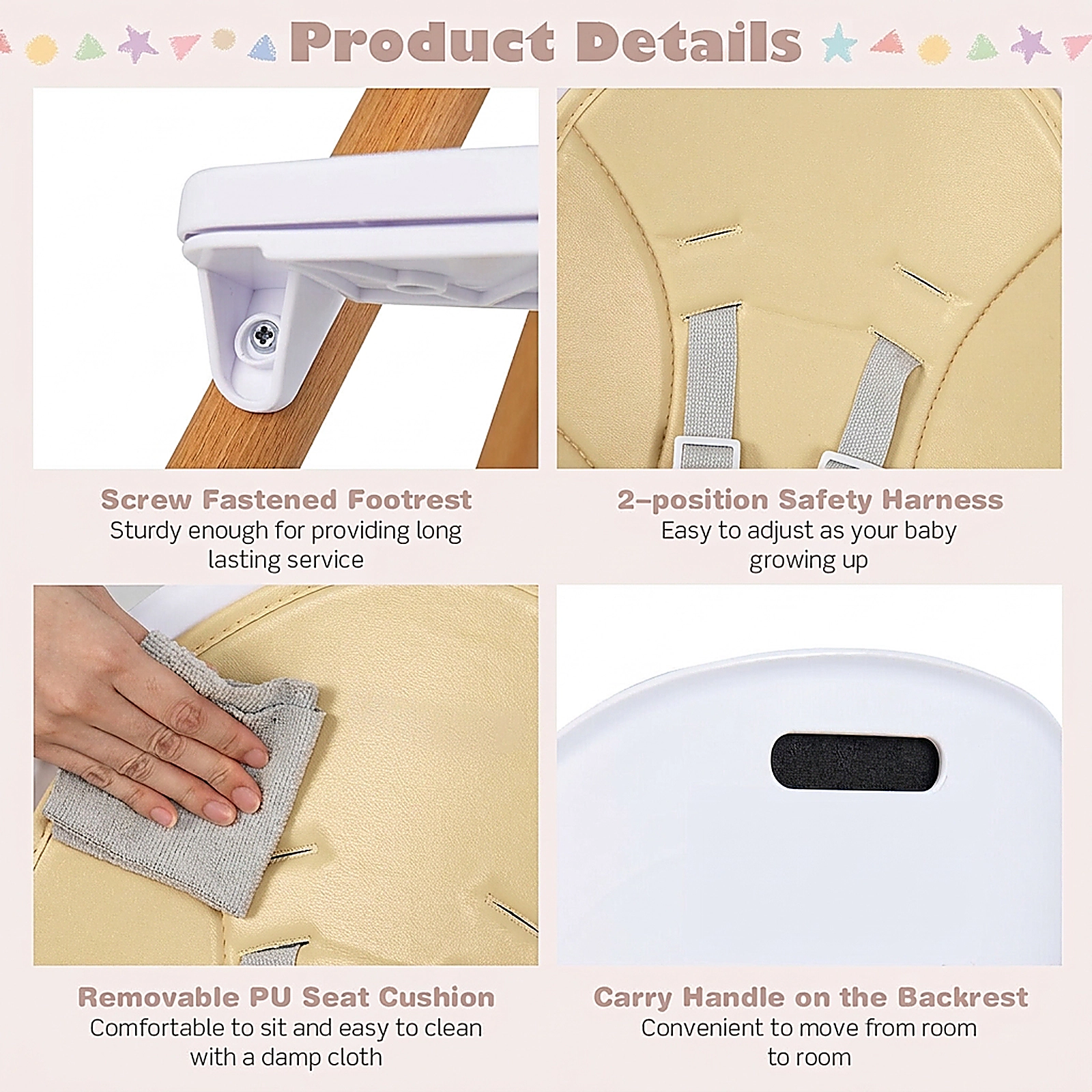 SUGIFT Beige 4-in-1 Convertible Baby High Chair with Tool Free Detachable Legs and Adjustable Tray 36-in Tall