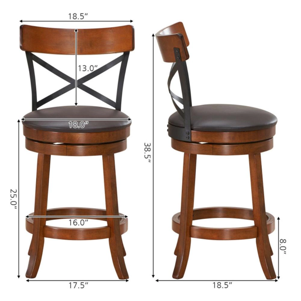 Hivvago Set of 2 Bar Stools 360-Degree Swivel Dining Bar Chairs with Rubber Wood Legs-25 inch
