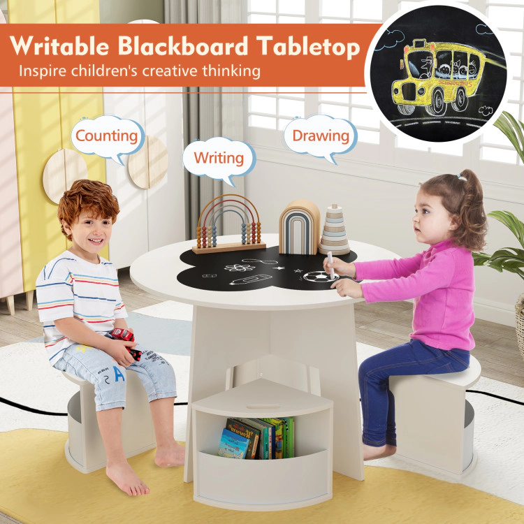 Hivvago 5 Pcs Kids Table And Chair Set With Storage Stools For Activity-White