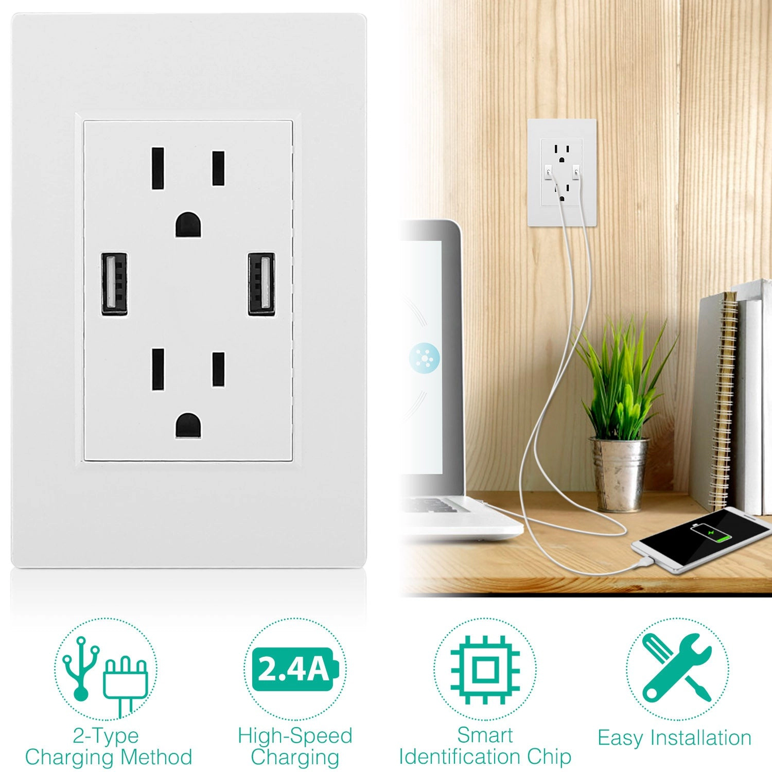 GBruno Dual USB Wall Outlet Charger