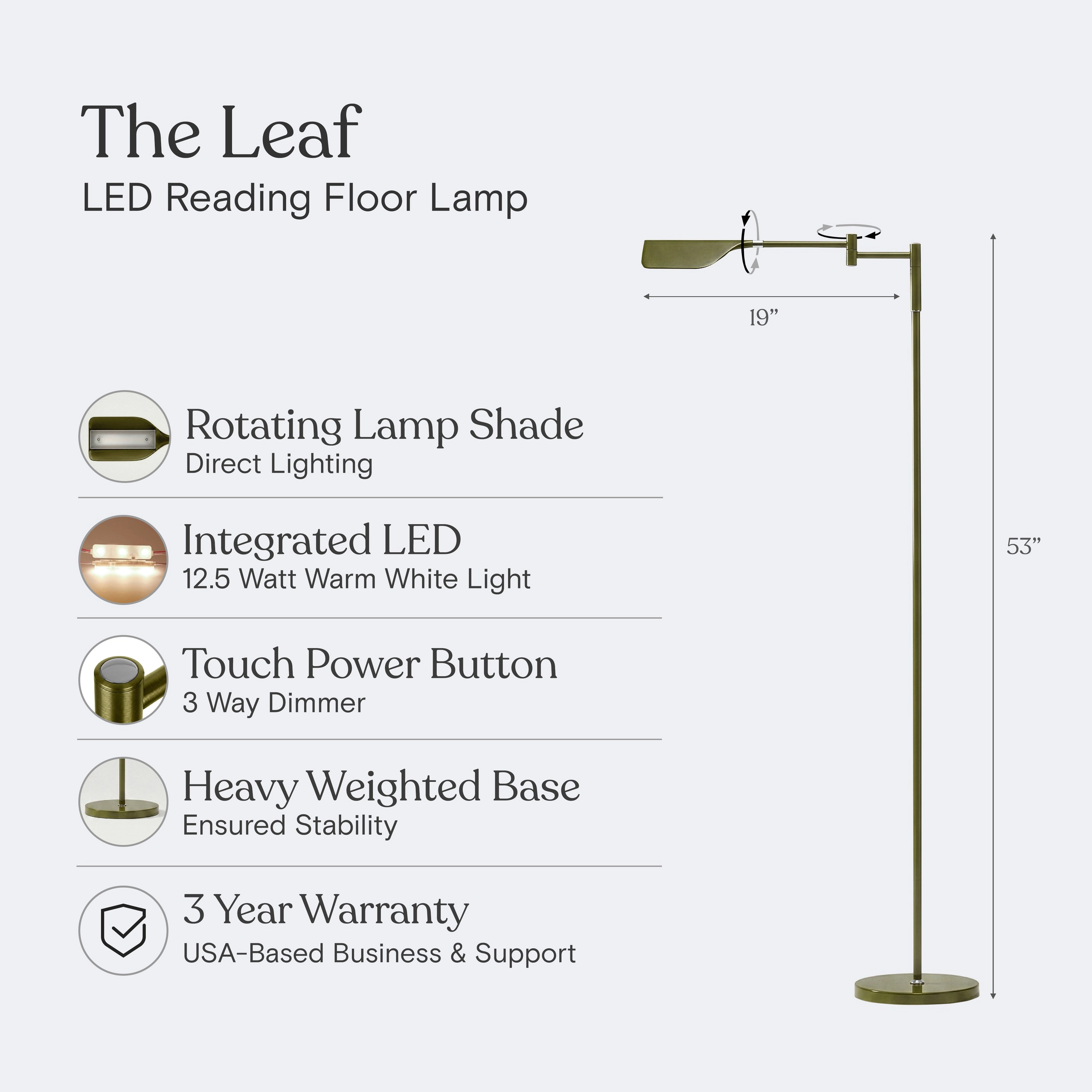 Brightech Leaf 53" Modern Pharmacy Swing Arm Floor Lamp with Adjustable LED Reading Shade