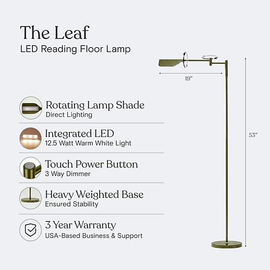 Brightech Leaf 53" Modern Pharmacy Swing Arm Floor Lamp with Adjustable LED Reading Shade
