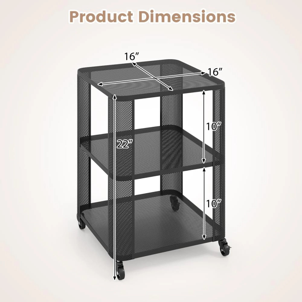 Hivvago 3-Tier End Table With Wheels Rolling Side Open Storage Shelves - Set Of 2