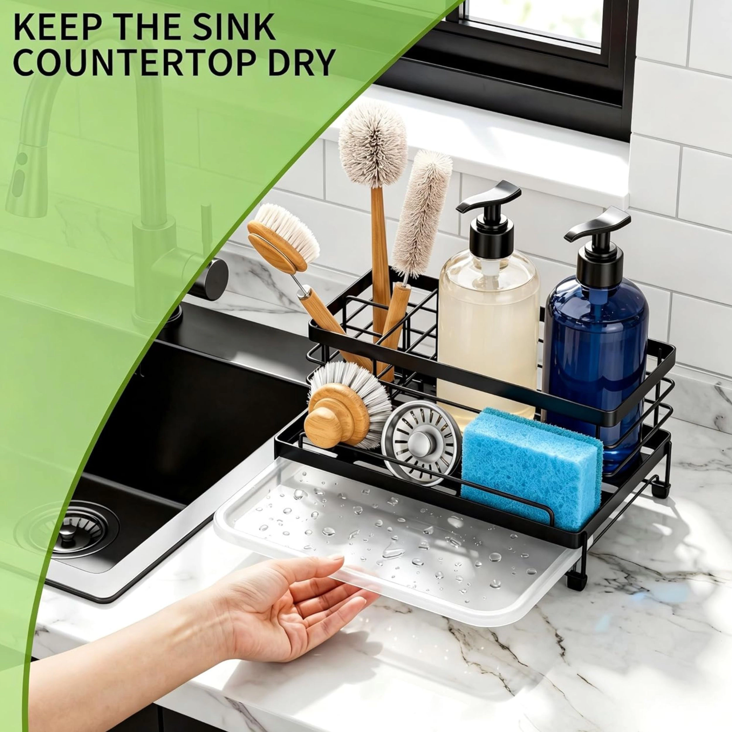 Stock Preferred Kitchen Sponge Holder with Drip Tray Rustproof Sink Caddy Organizer